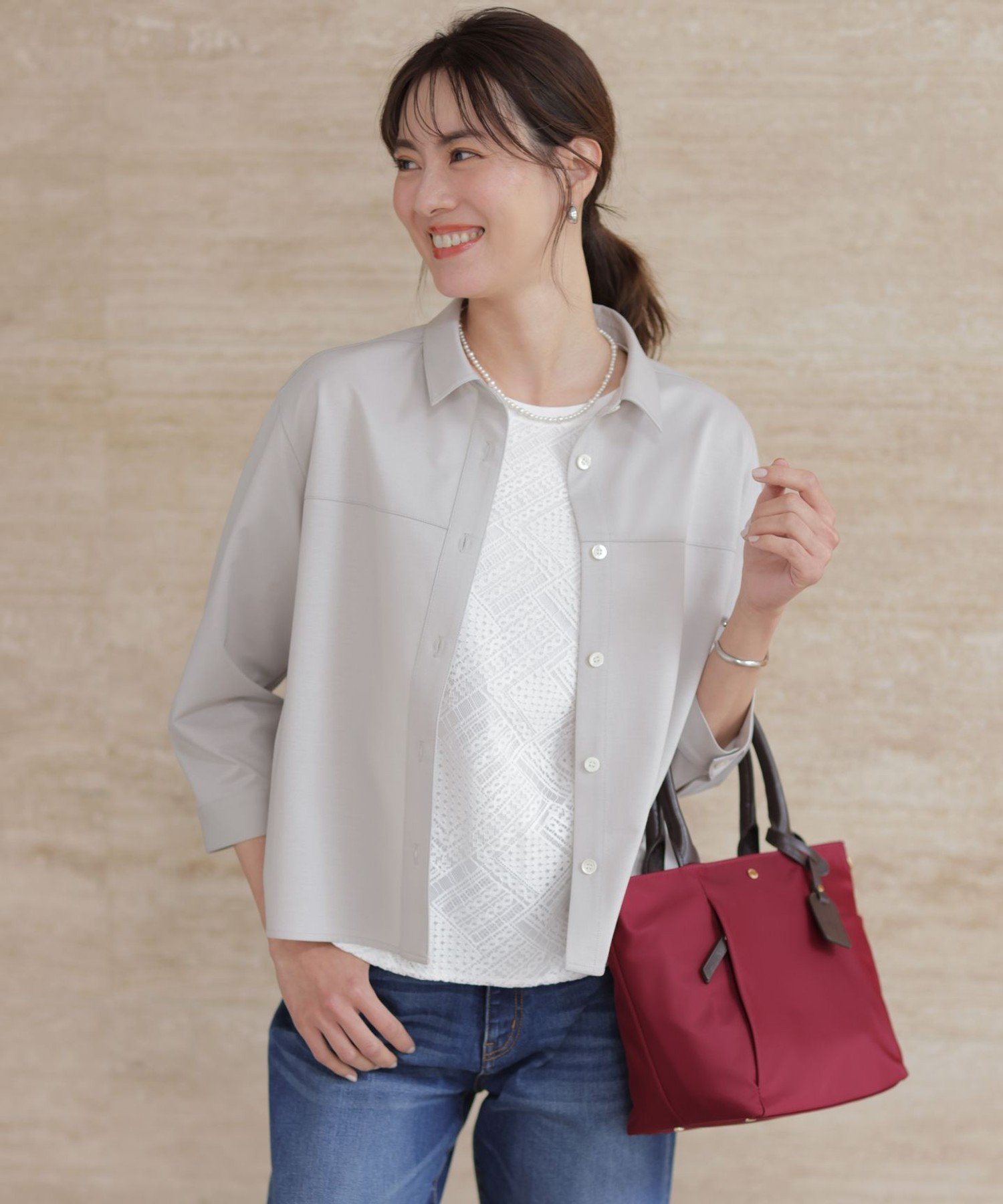 J.PRESS 【冷房対策に】タイプライターライクジャージー シャツ カットソー ジェイプレス トップス カットソー・Tシャツ ネイビー ブラウン グレー
