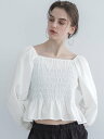 【SALE/77%OFF】coca 【WEB限定セール】シャーリングブラウス コカ トップス シャツ・ブラウス ブラック ホワイト