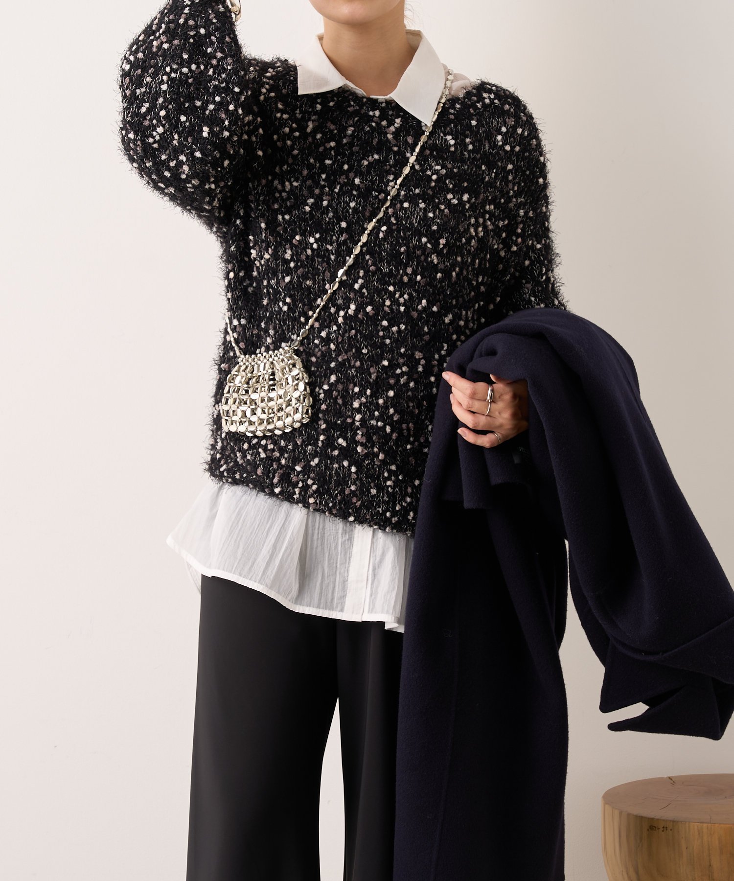 【SALE／51%OFF】PAL GROUP OUTLET 【SHENERY】ポップコーンヤーンニットプルオーバー パル グループ アウトレット トップス ニット ブラック【送料無料】