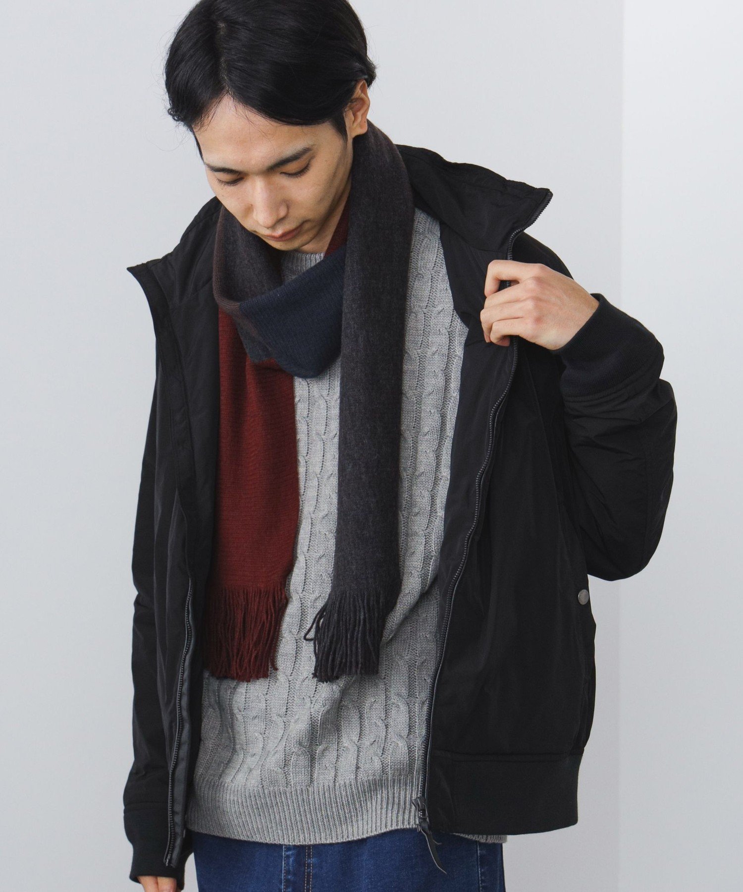 BEAMS マフラー メンズ BEAMS HEART MEN BEAMS HEART / 4カラーパネル マフラー 冬小物 ビームス ハート ファッション雑貨 マフラー・ストール・ネックウォーマー ブラック ブラウン ネイビー