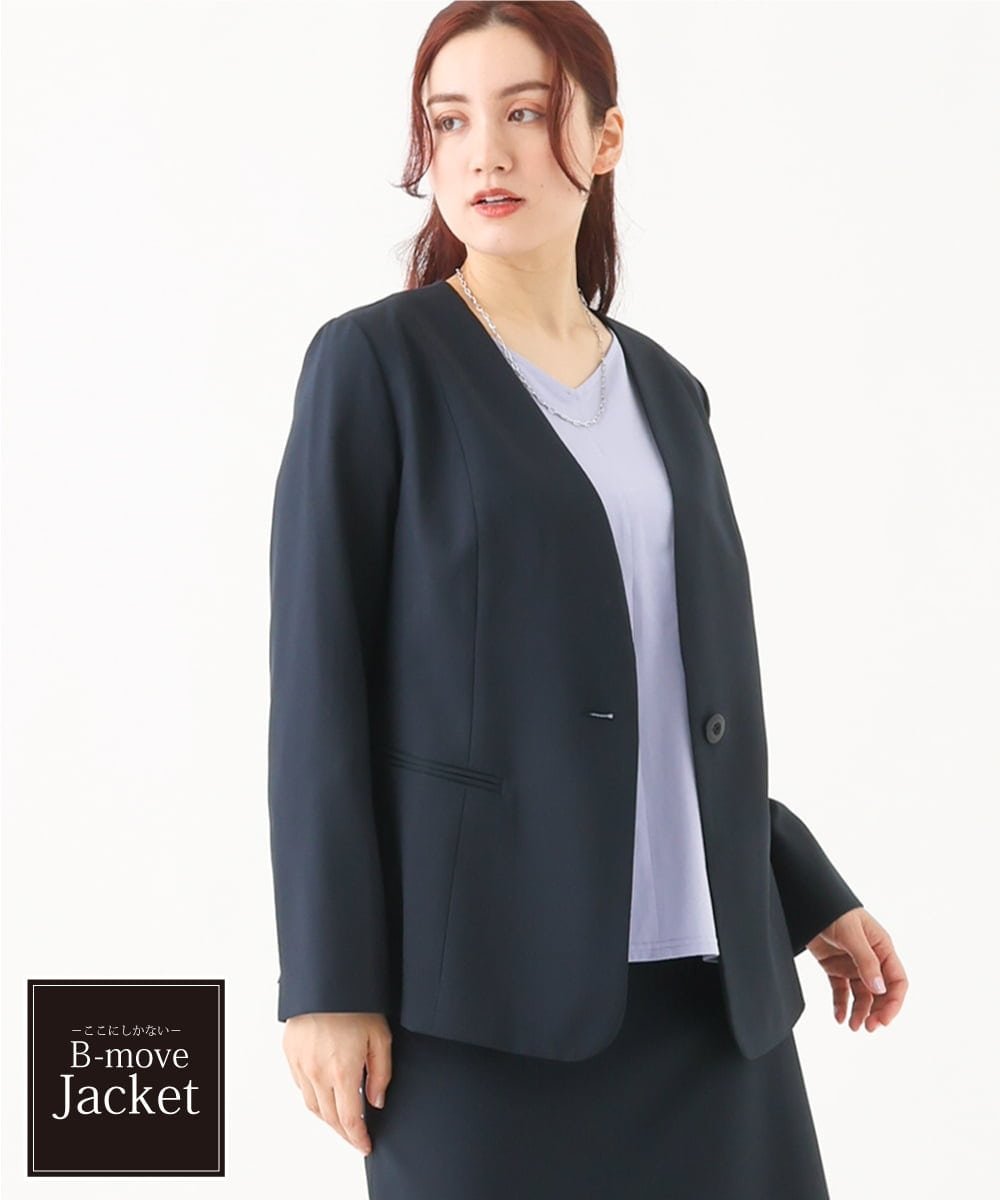 eur3 【大きいサイズ/11号サイズあり/セットアップ対応/B-move JK】リネンライクVネックジャケット エウルキューブ スーツ・フォーマル スーツジャケット グレー ネイビー【送料無料】