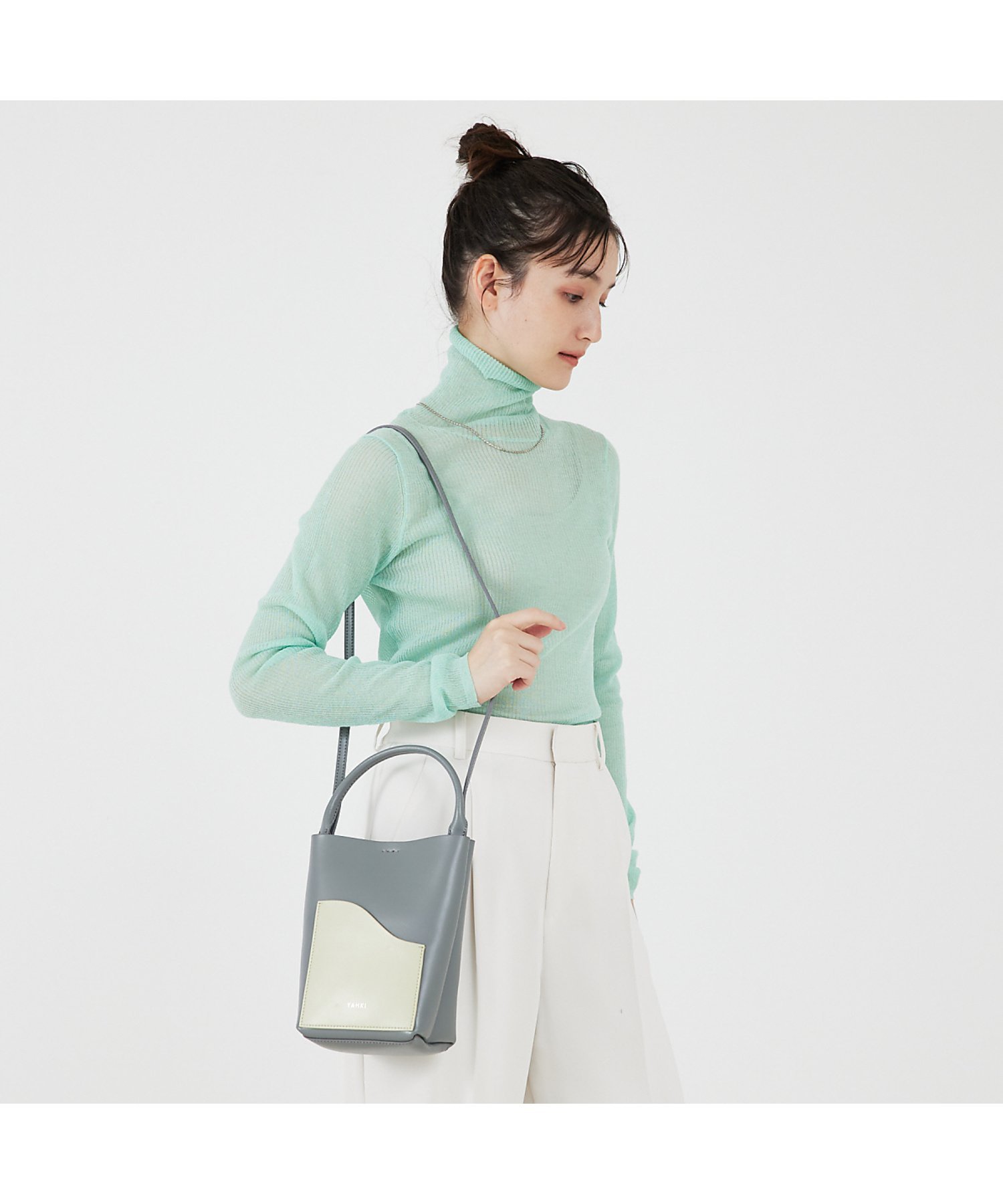 qualite シャイニーリブニット カリテ トップス ニット グリーン
