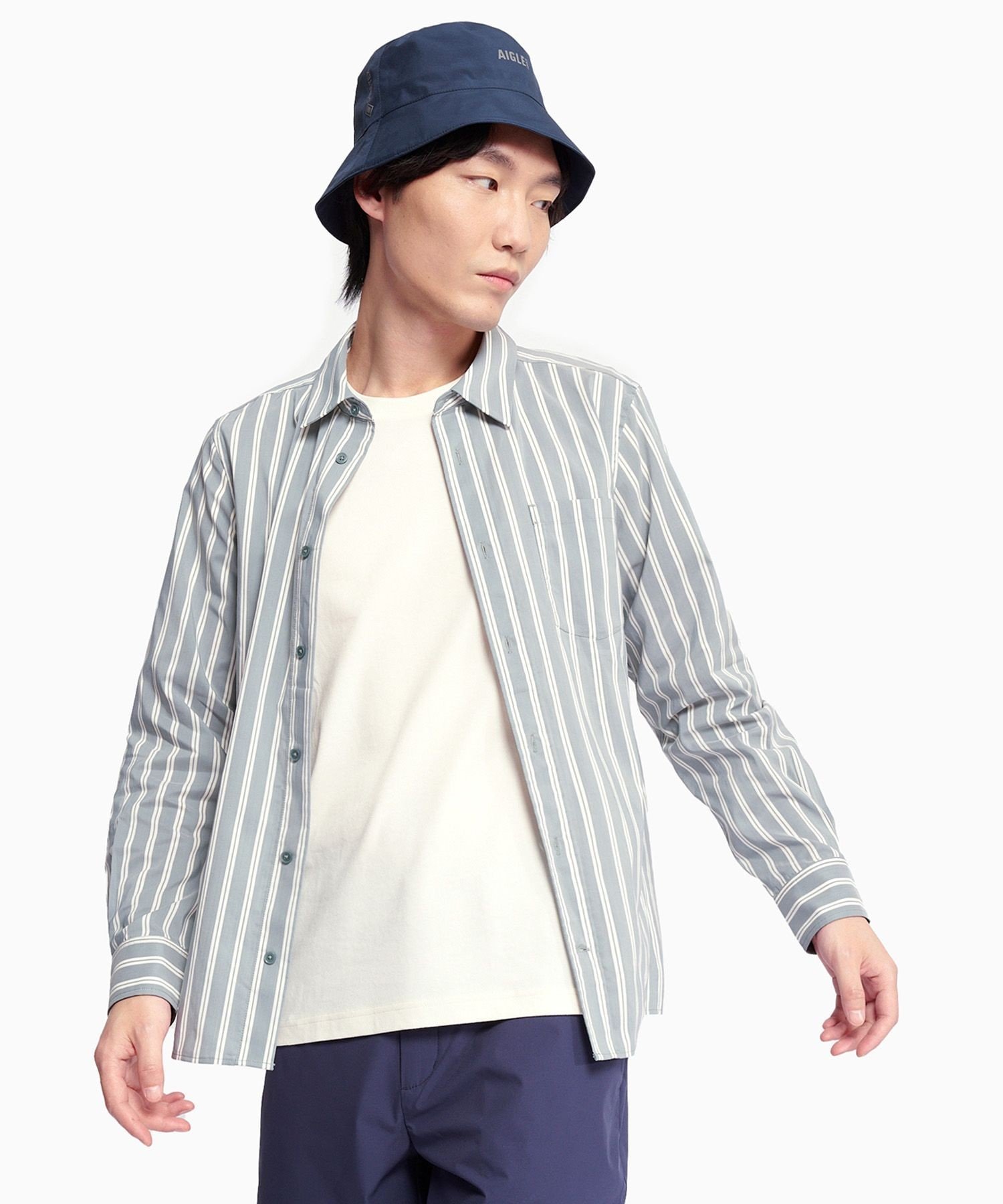 【SALE／30%OFF】AIGLE 吸水速乾 クールマックス チノストライプシャツ エーグル トップス シャツ・ブラウス ネイビー【送料無料】