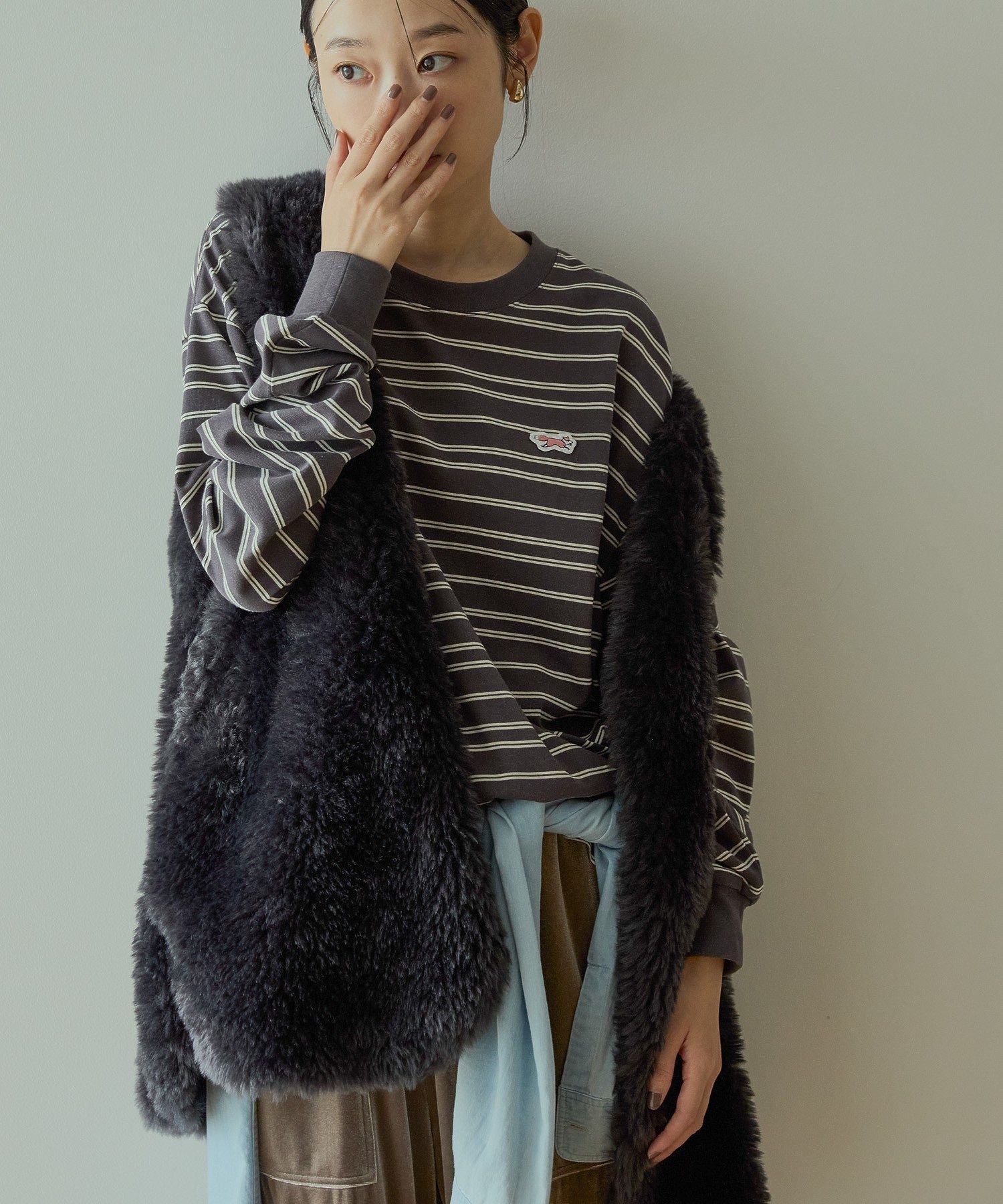 AMERICAN HOLIC PENNEY'S レトロボーダーロングTシャツ アメリカンホリック トップス カットソー・Tシャツ ネイビー ブラウン グレーのサムネイル