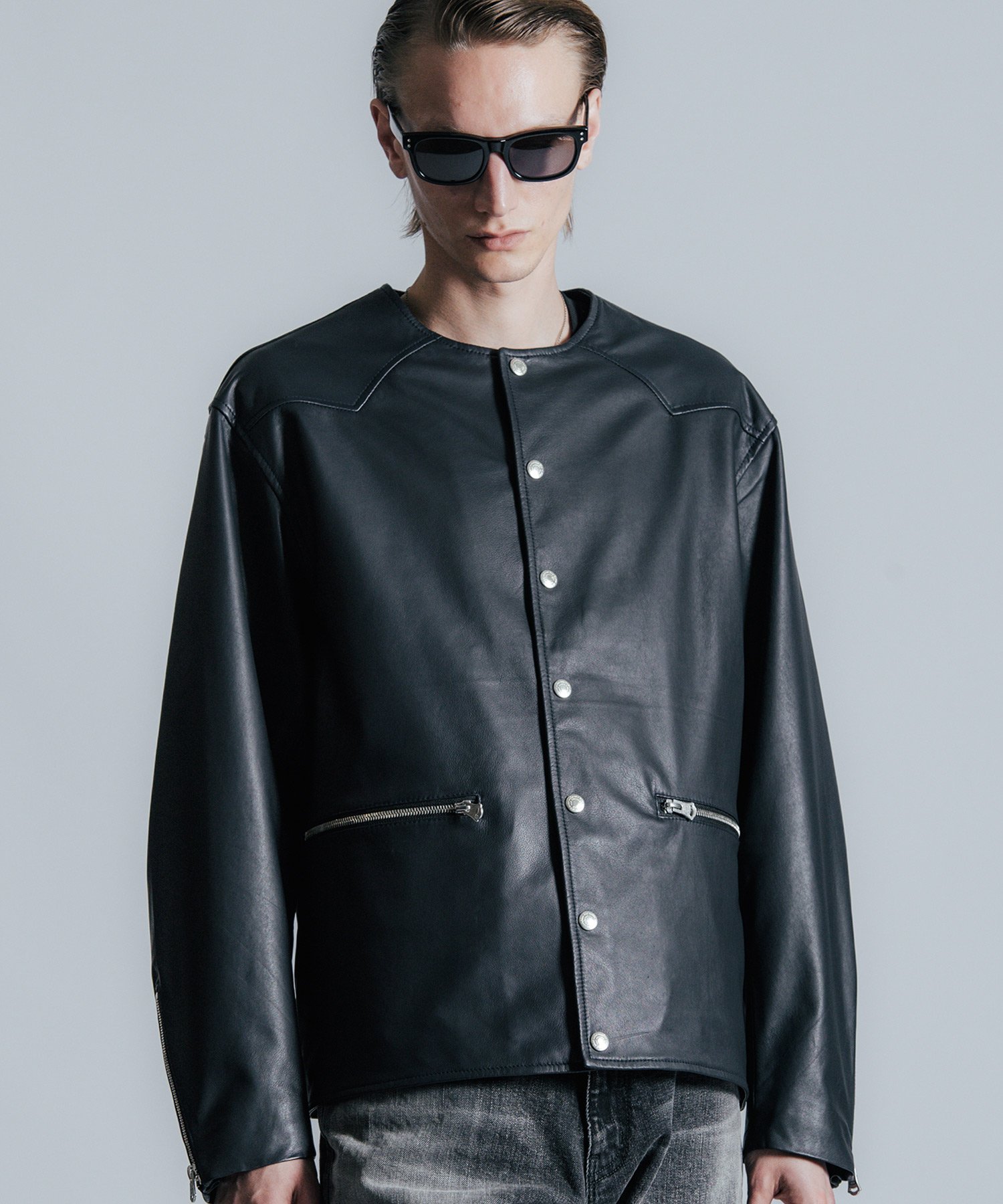 THE CRIMIE LAMB LEATHER RIDERS CARDIGAN ガーデン トップス カーディガン ブラック ネイビー【送料無..