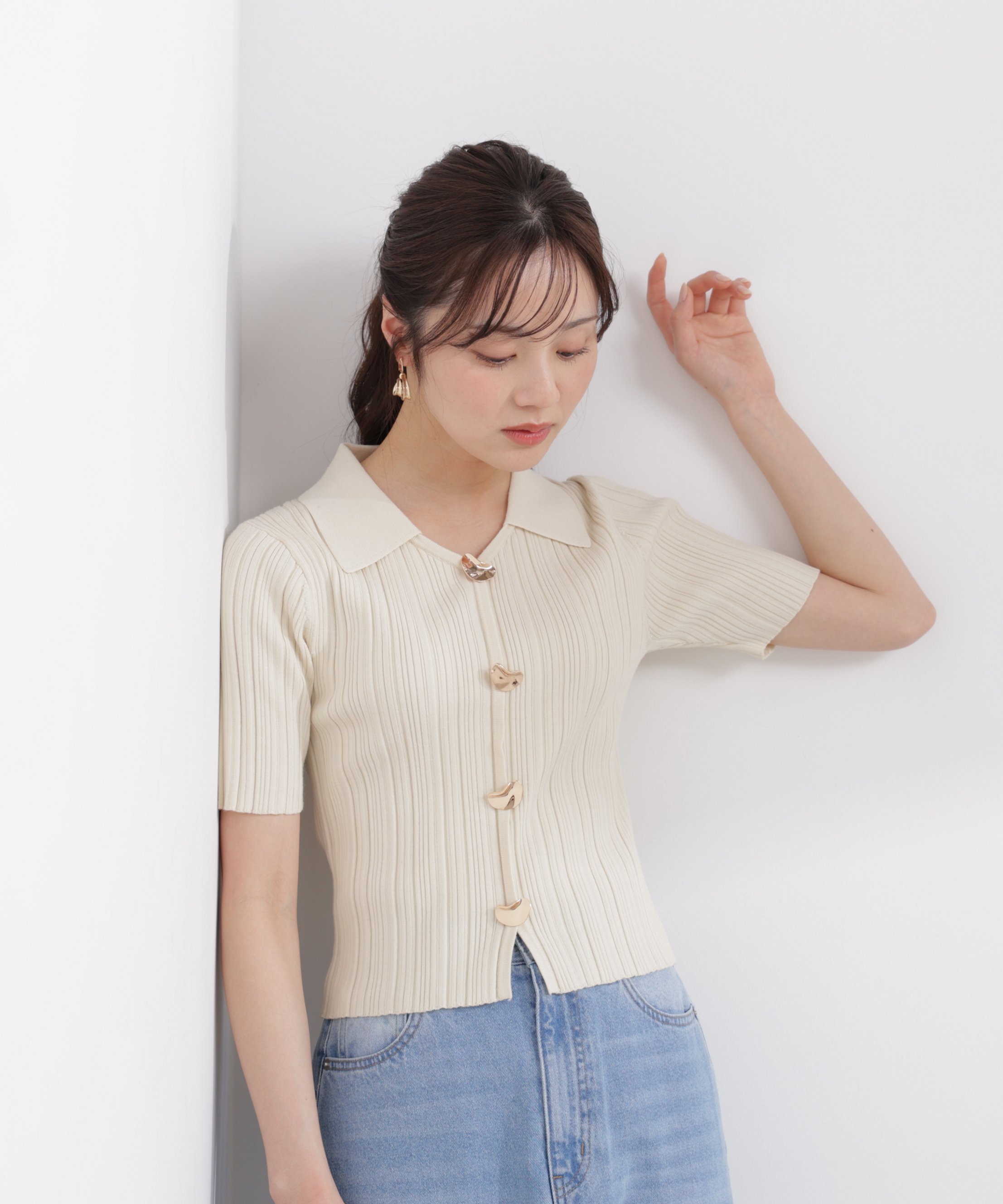 PROPORTION BODY DRESSING 衿付きランダムリブニット 26SS プロポーションボディドレッシング トップス ニット ベージュ ブラック オレンジ