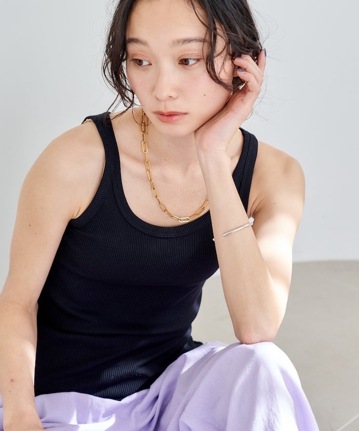 コットンモダール リブタンクトップ フリークスストア トップス ノースリーブ・タンクトップ ブラック ブラウン ピンク レッド ホワイト