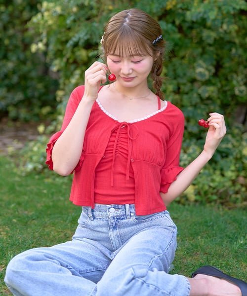 Mi-je フリルスリーブカットカーデセット ナルミヤオンライン トップス カットソー・Tシャツ