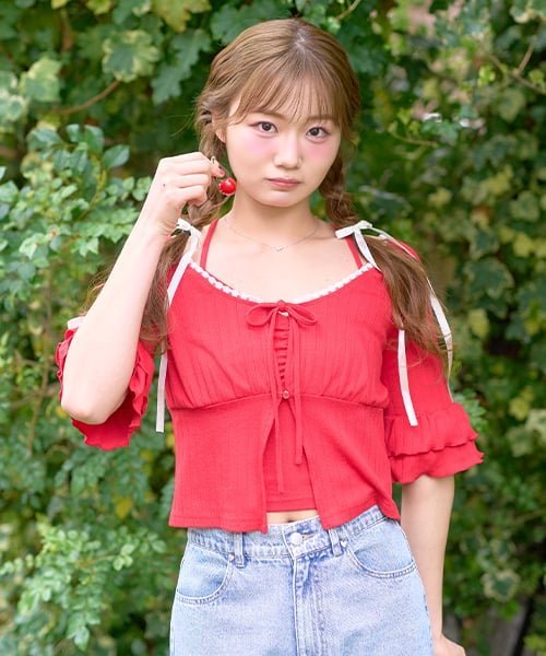 Mi-je フリルスリーブカットカーデセット ナルミヤオンライン トップス カットソー・Tシャツ