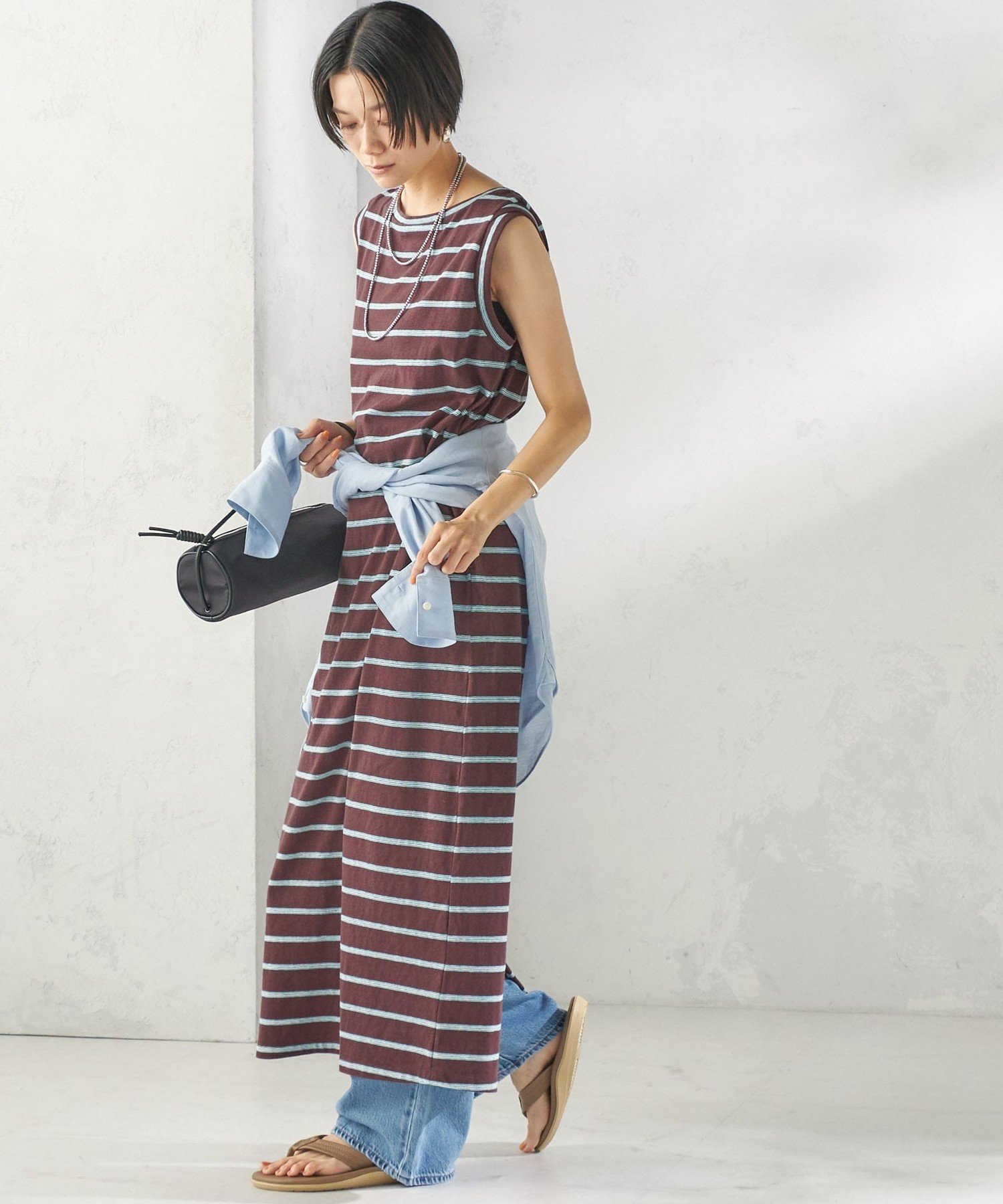 【SALE／30%OFF】SHIPS WOMEN ＜手洗い可能＞マルチ ボーダー ノースリーブ ワンピース シップス ワンピース・ドレス ワンピース ブラウン ベージュ【送料無料】