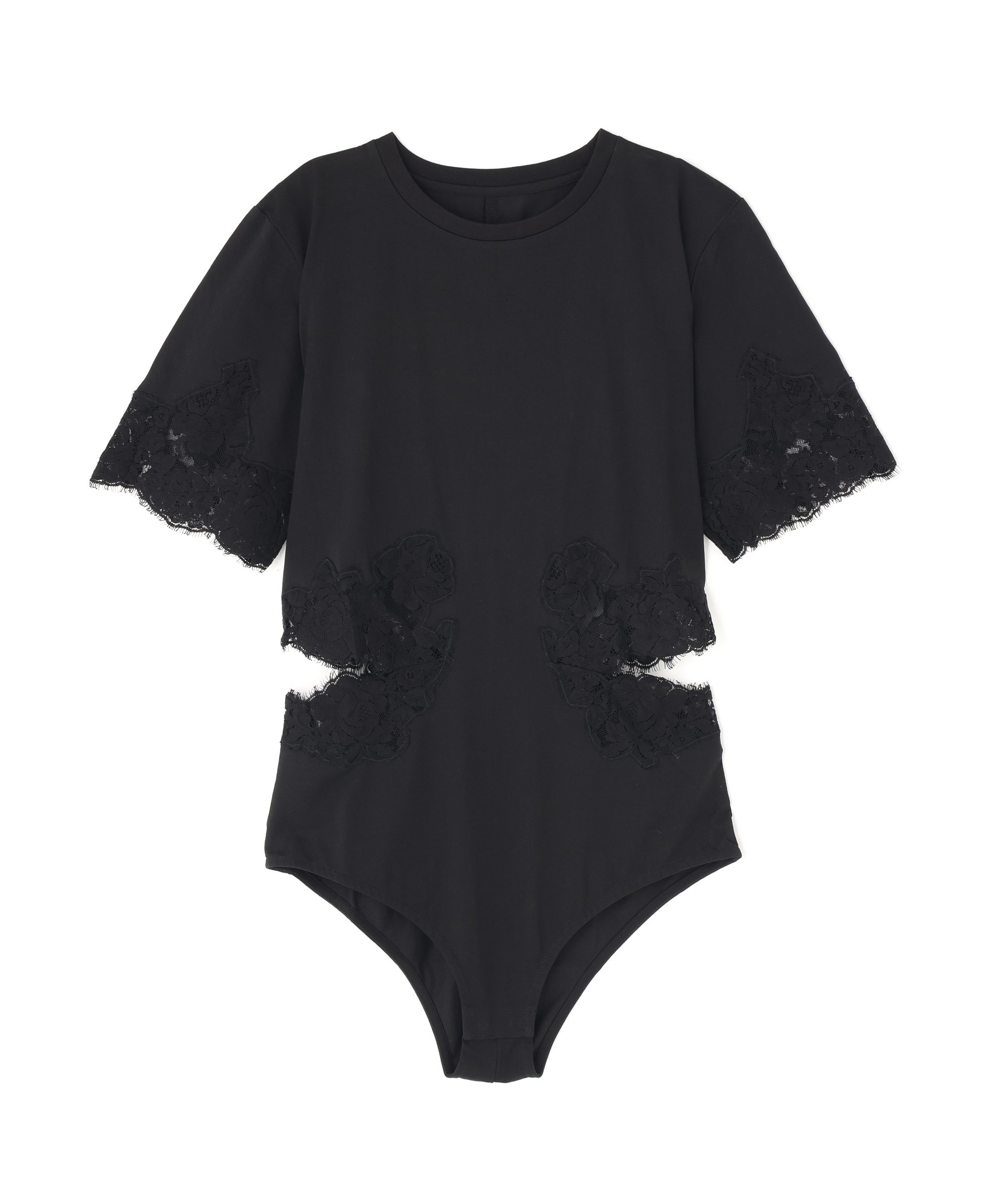 LHP CLANE/クラネ/SIDE LACE CUT OUT BODYSUITS エルエイチピー トップス カットソー・Tシャツ ブラック ホワイト