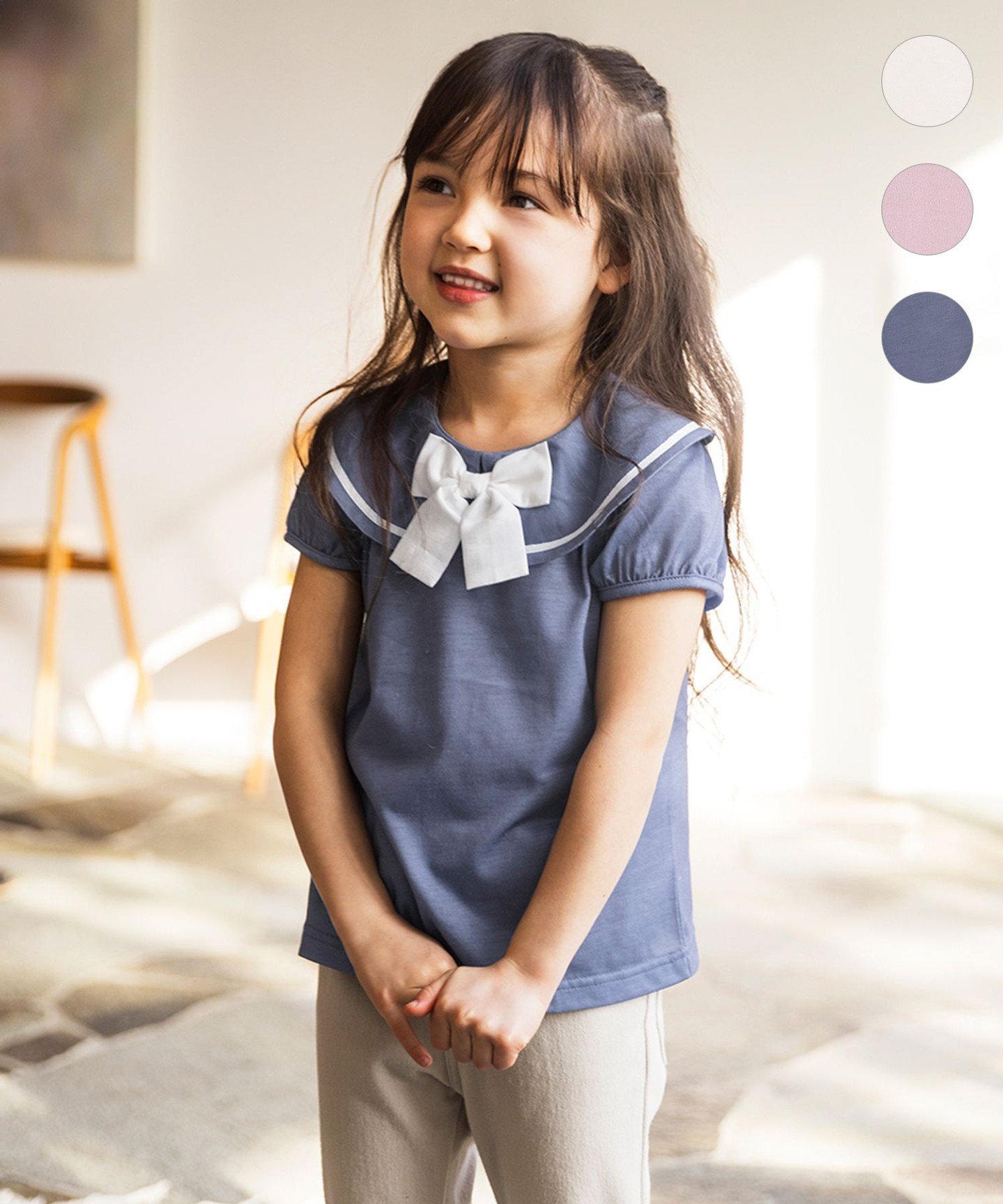 【SALE／50%OFF】ANY KIDS 接触冷感セーラーカラーTシャツ エニィ トップス カットソー・Tシャツ ホワイト パープル ブルーのサムネイル