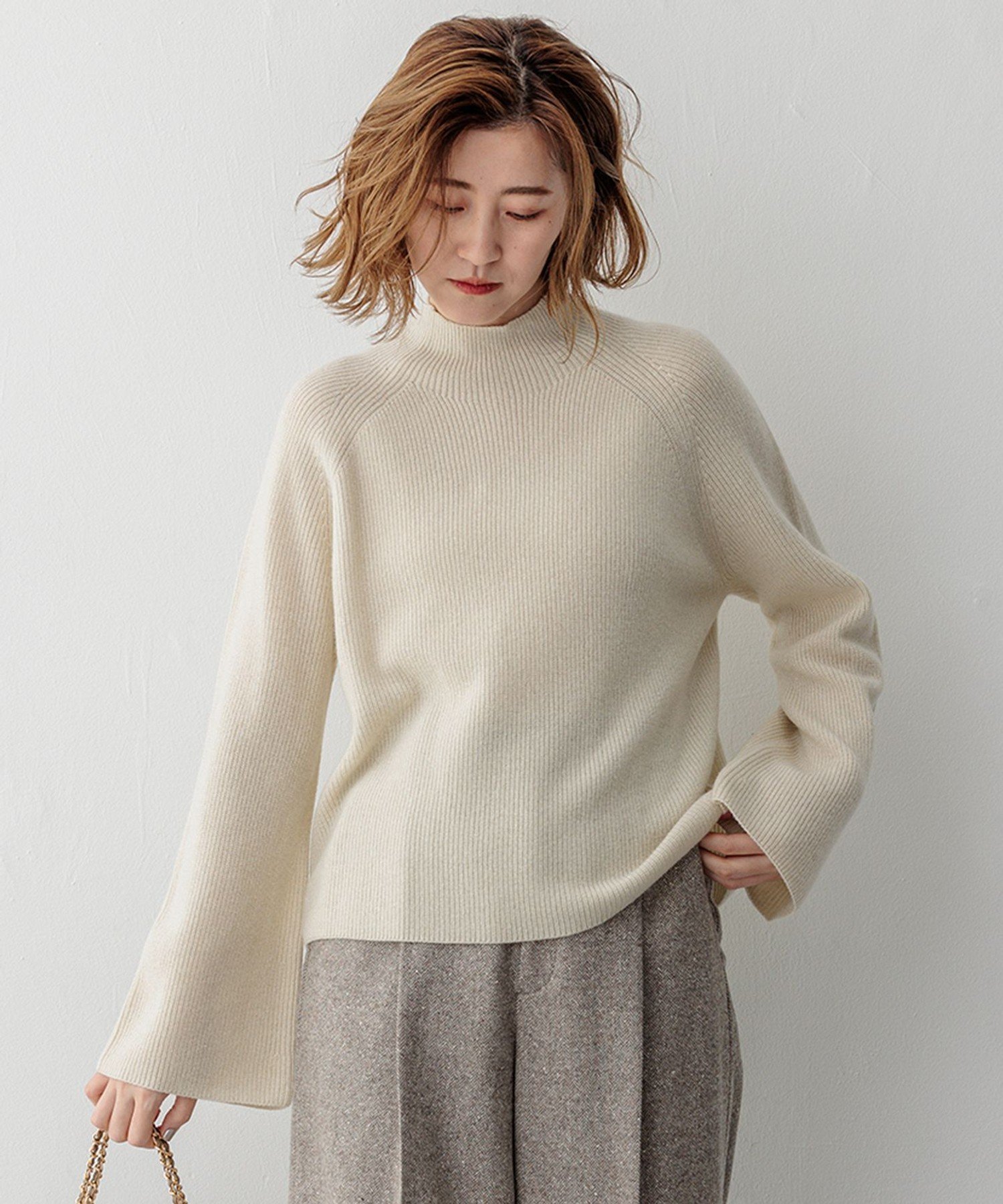 23区 L 【洗える】ラメウール ハイネック ニット ニジュウサンク トップス ニット ホワイト ベージュ ブラウン