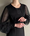 【SALE/35%OFF】JUNOAH チュールスリーブ異素材ドッキングタックワンピース ジュノア ワンピース・ドレス ワンピース ブラック ベージュ グレー【送料無料】