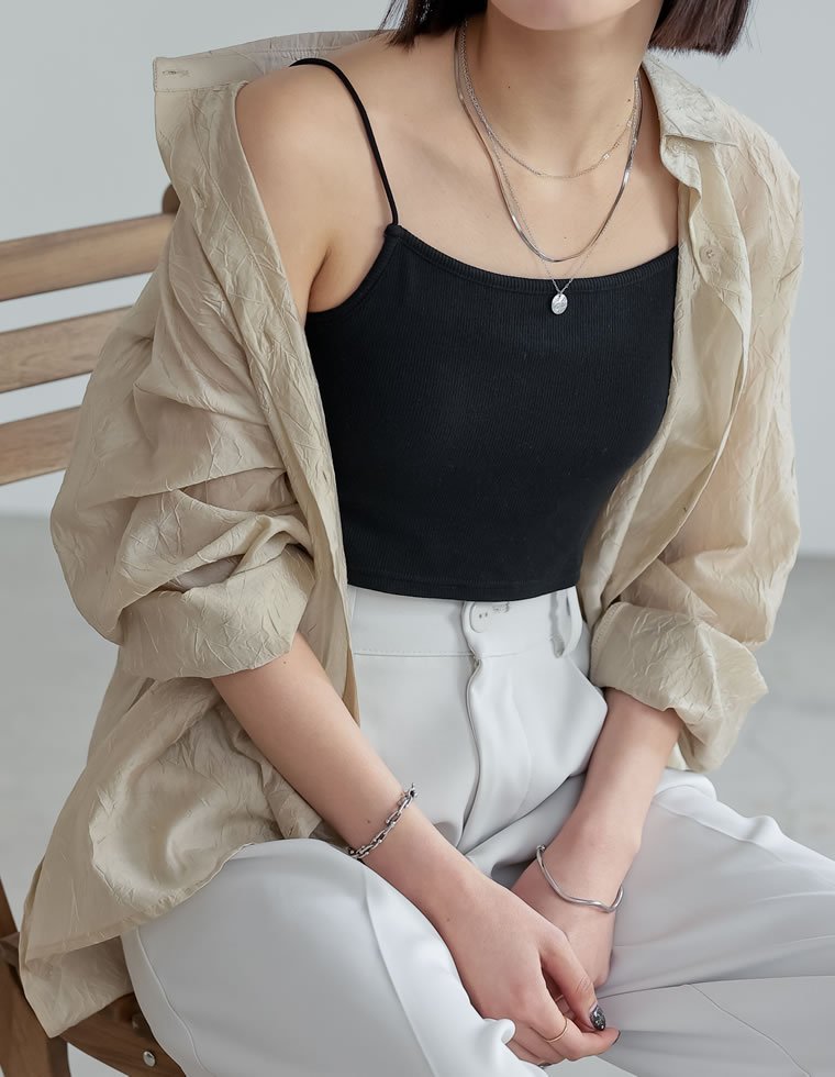 【SALE／50%OFF】Re:EDIT ショート丈カップ付きキャミソール リエディ トップス その他のトップス ホワイト ブラック stylife-15053412 Rakuten Fashion サンプル画像3