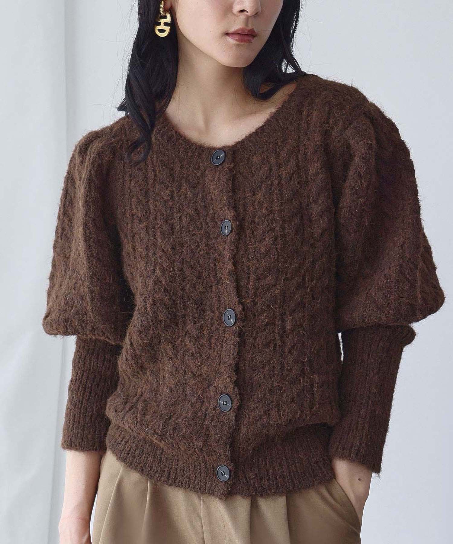 ELFRANK 2WAY ボリュームスリーブ ケーブルニット カーディガン ガール トップス カーデ ...