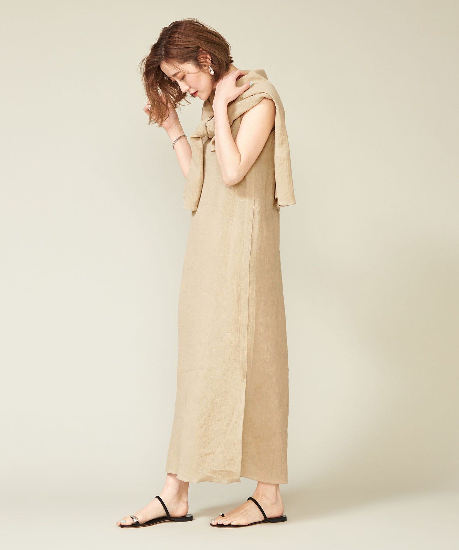 【SALE／50%OFF】conte ＜conte＞アサ スリット ノースリーブワンピース ユナイテッドアローズ アウトレット ワンピース・ドレス ワンピース ネイビー ベージュ【送料無料】 3
