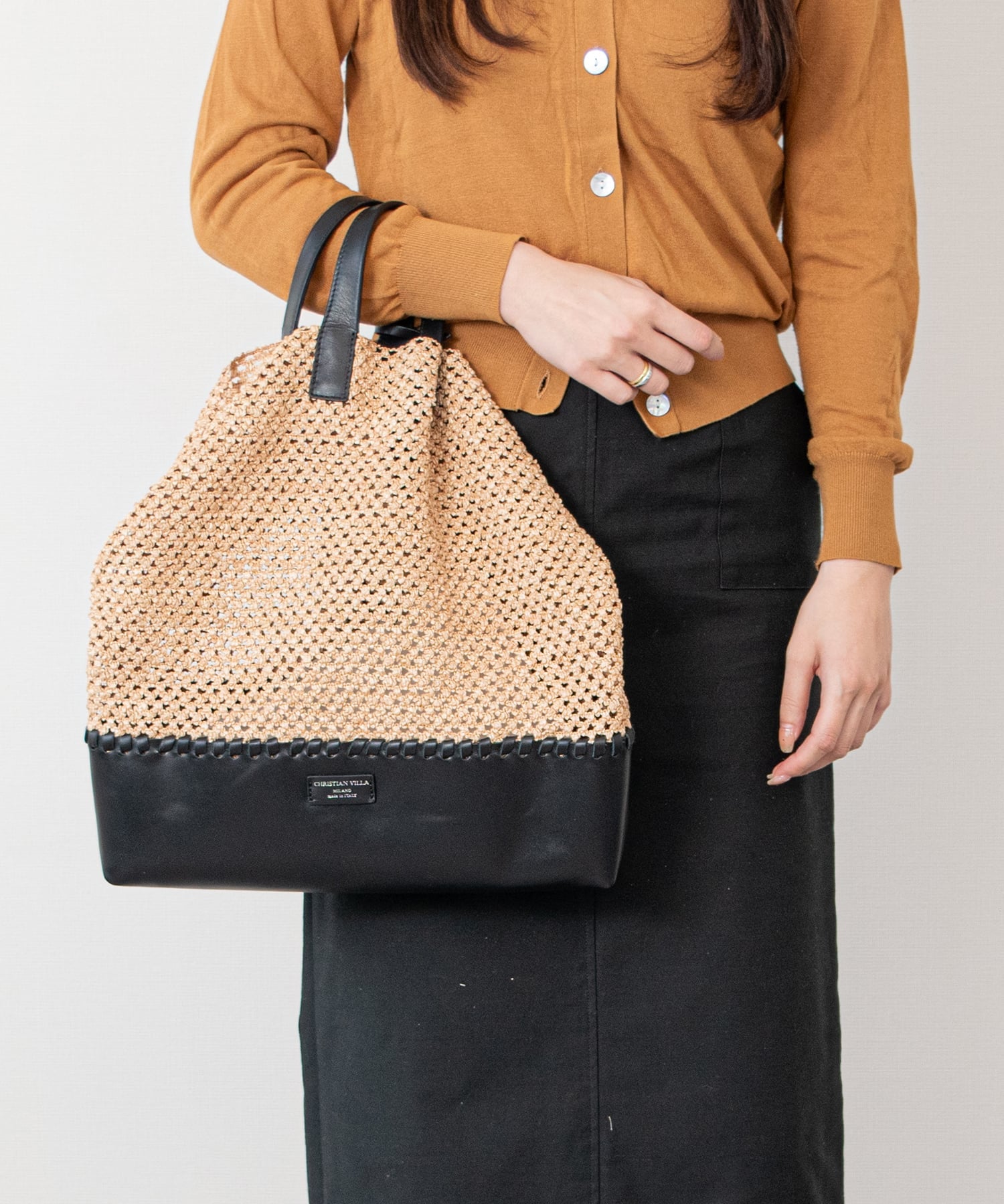 【SALE／30%OFF】CHRISTIAN VILLA 【CHRISTIAN VILLA】メッシュコンビレザーワイドバッグ インターショシュール バッグ トートバッグ ブルー【送料無料】