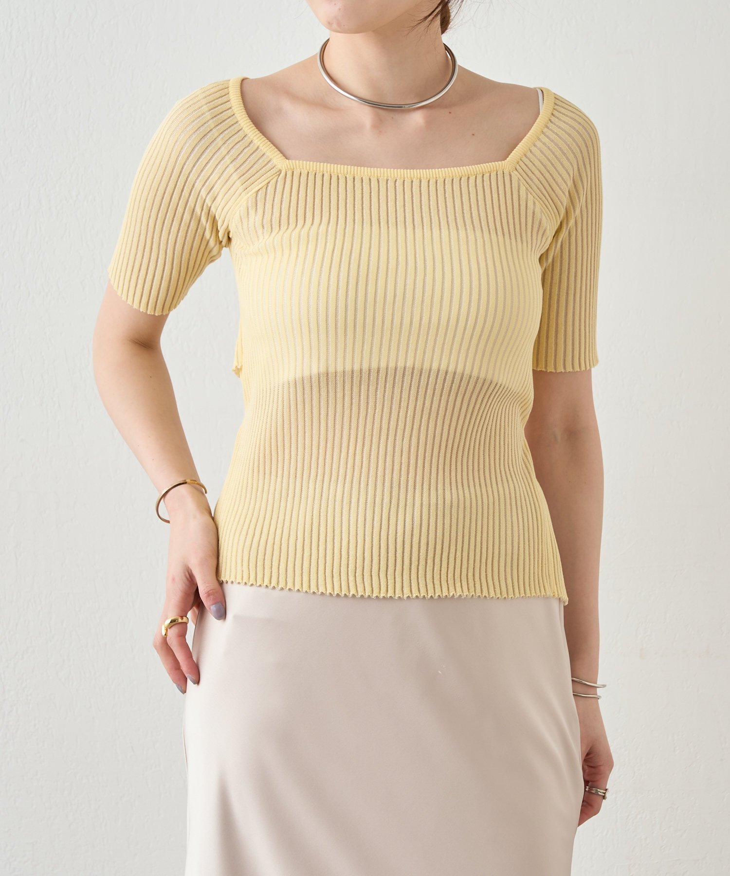 PAL GROUP OUTLET 【SHENERY】バックデザインリブトップス パル グループ アウトレット トップス ニット グレー イエロー