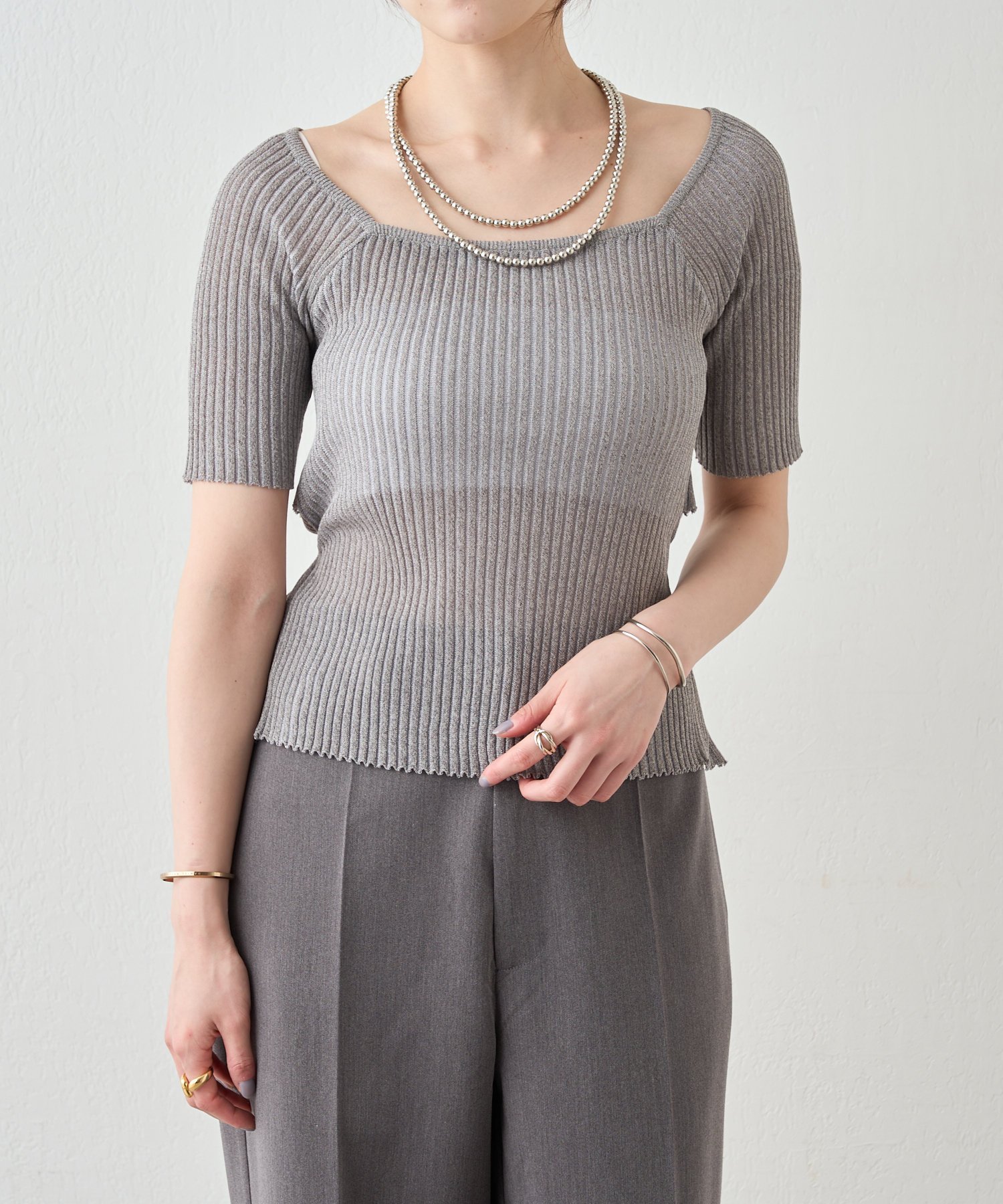 【SALE／93%OFF】PAL GROUP OUTLET 【SHENERY】バックデザインリブトップス パル グループ アウトレット トップス ニット グレー イエロー