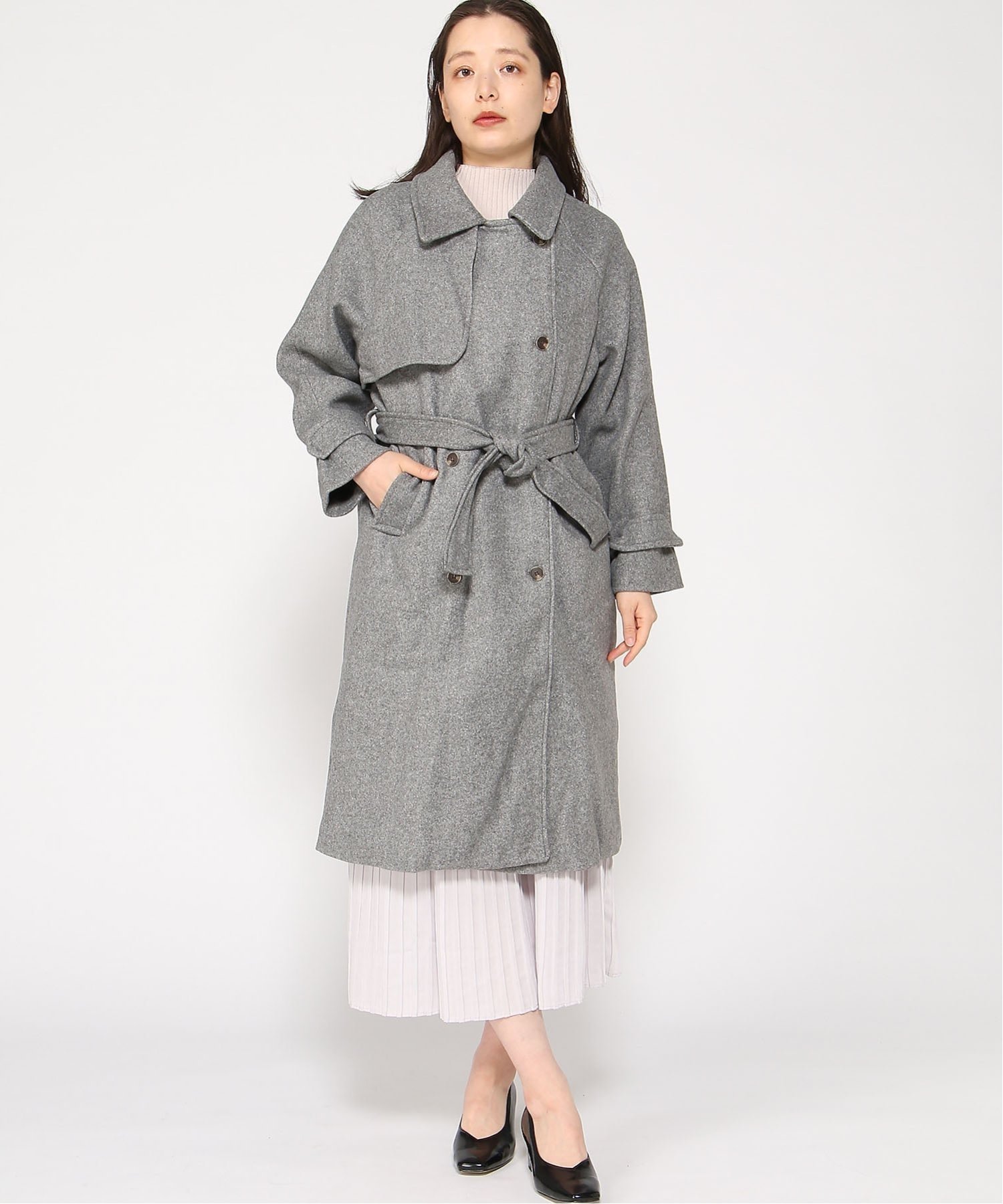 VIVID LADY VIVID LADY/(W)オーバーフィットダブルロングコート ビビッドレディー ジャケット・アウター その他のジャケット・アウター グレー