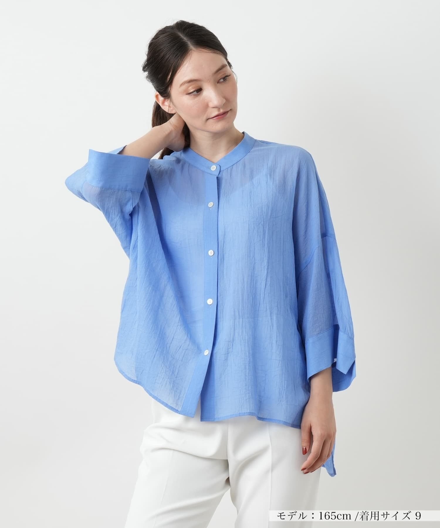Leilian バンドカラーブラウス レリアン トップス シャツ・ブラウス グリーン レッド