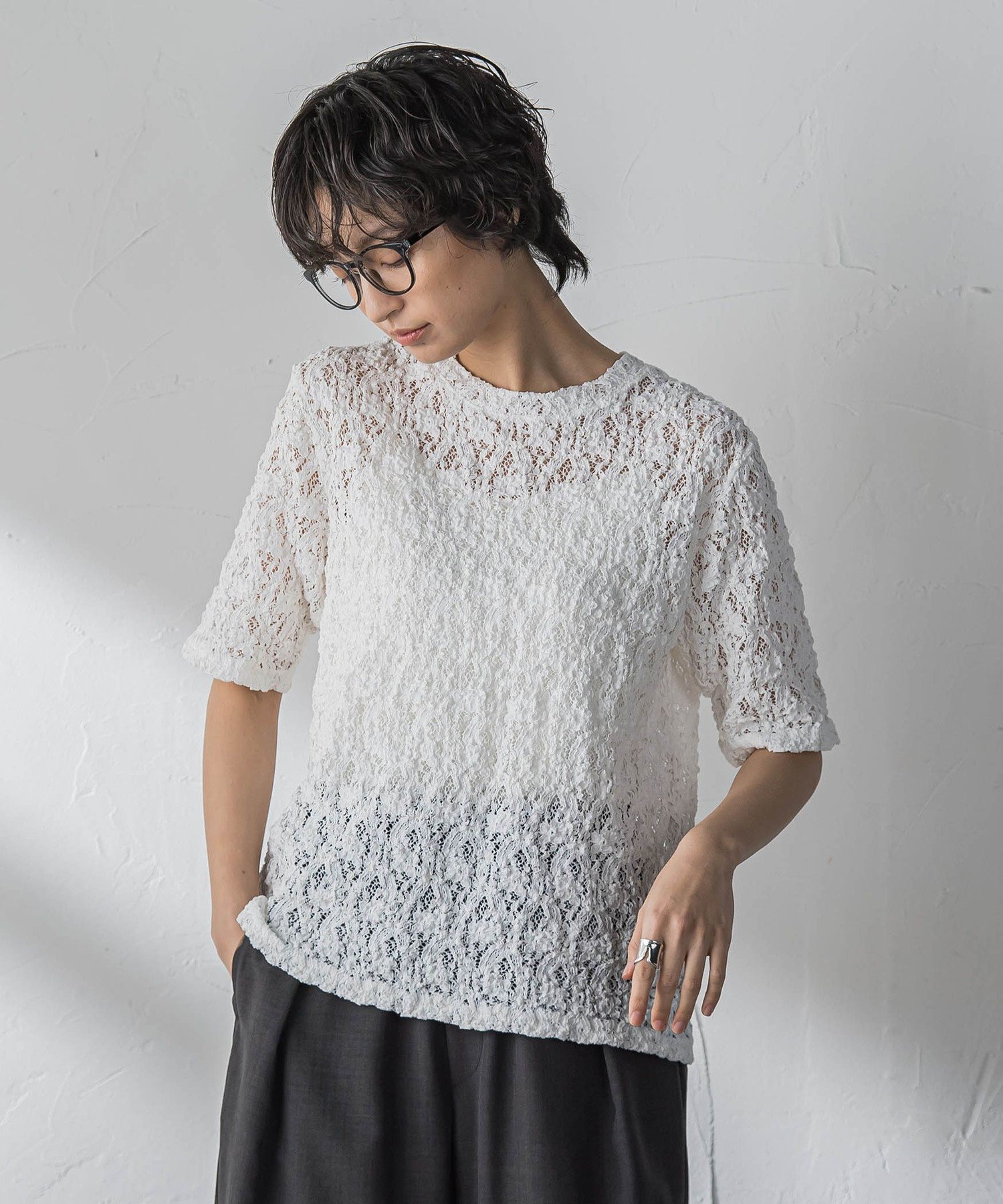 MAYSON GREY カムイレースハーフスリーブT メイソングレイ トップス カットソー・Tシャツ ブラウン ホワイト