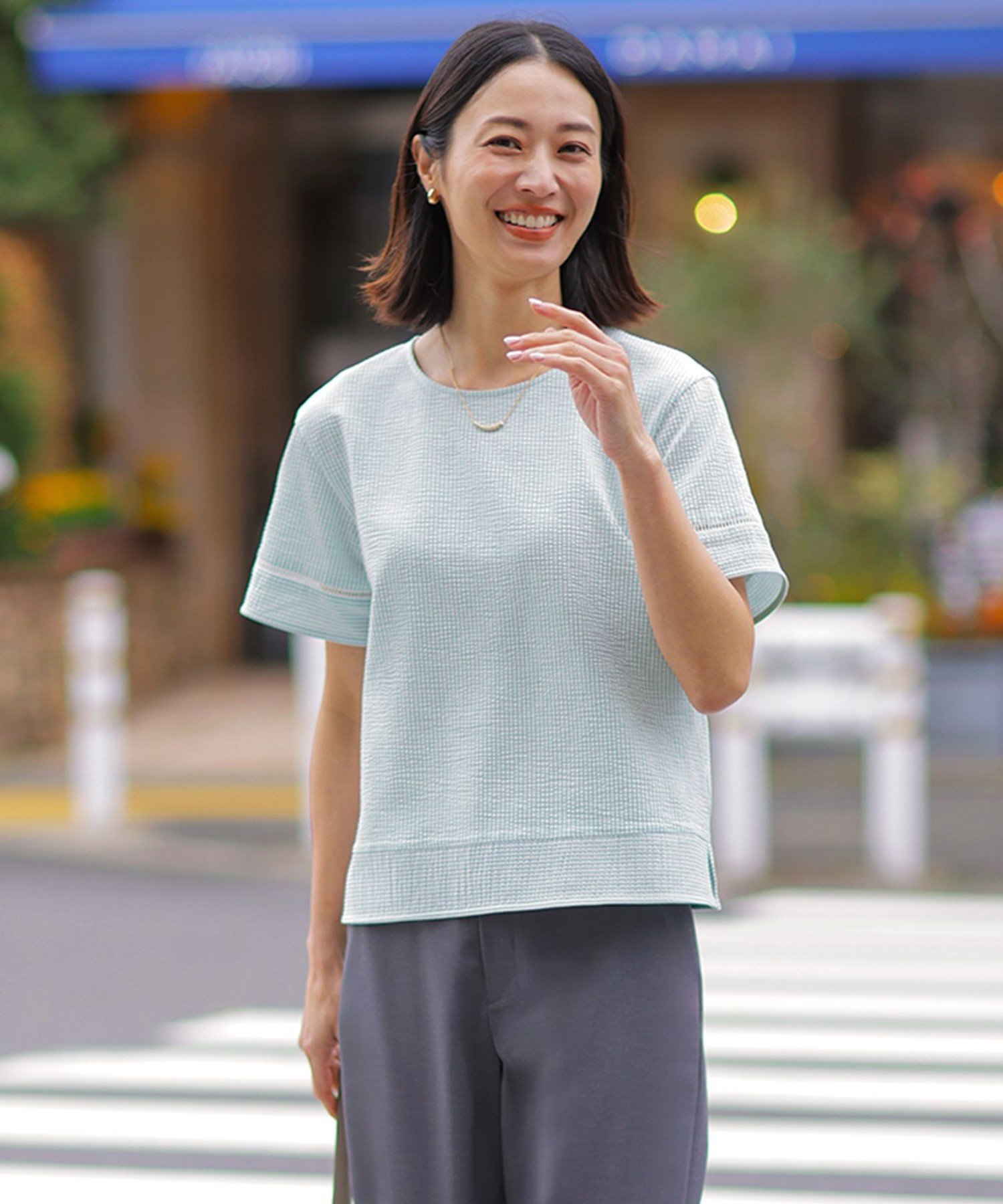 J.PRESS LADIES L 【一枚で着映え】サッカージャージー クルーネック カットソー ジェイプレス トップス カットソー・Tシャツ ネイビー ブラウン グレー グリーン
