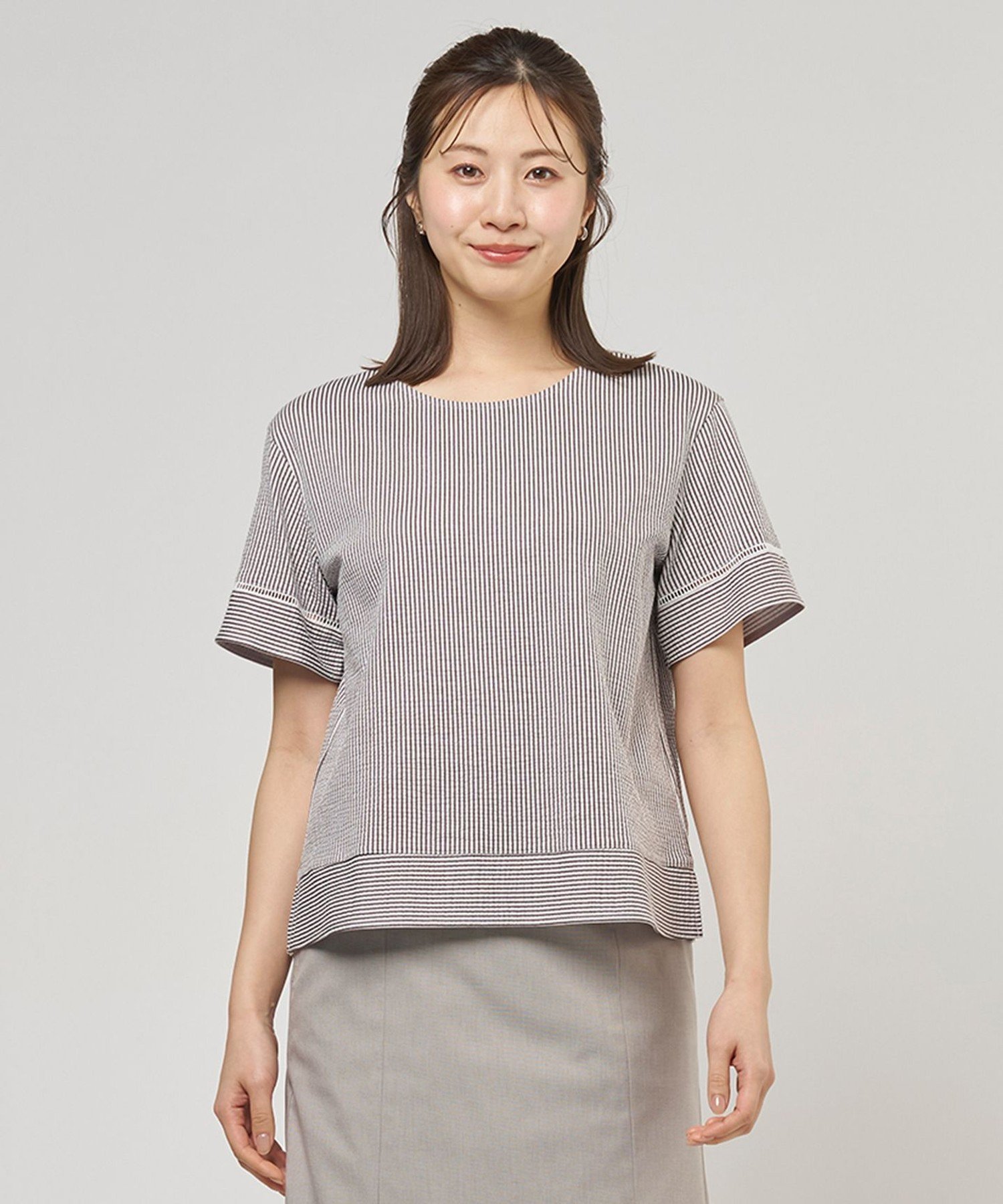 J.PRESS LADIES L 【一枚で着映え】サッカージャージー クルーネック カットソー ジェイプレス トップス カットソー・Tシャツ ネイビー ブラウン グレー グリーン