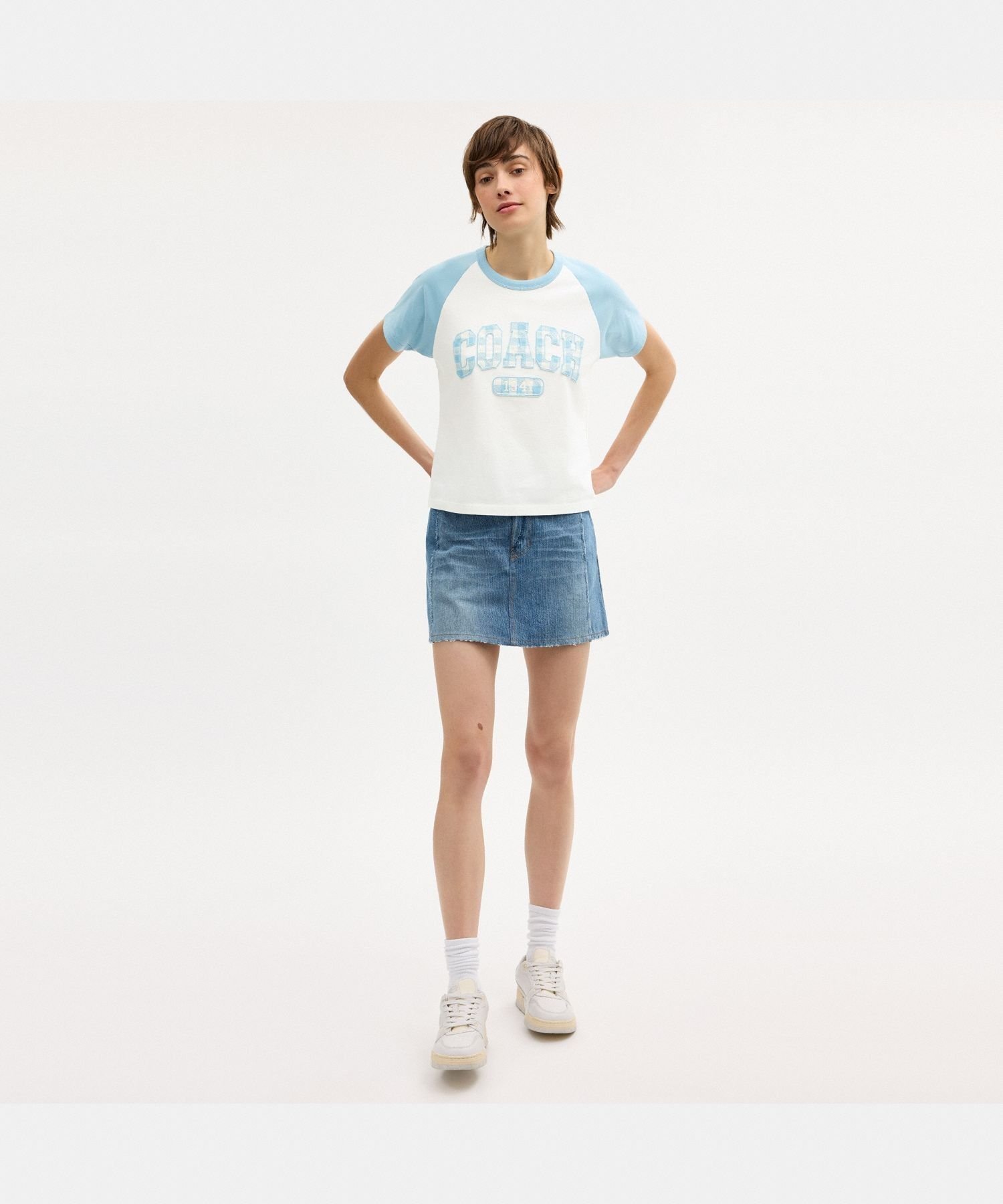 COACH OUTLET 【公式】ギンガム スポーティ ラグラン Tシャツ コーチ アウトレット トップス カットソー・Tシャツ ホワイト