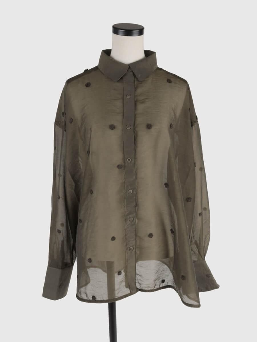 . Sheer dot shirt ラシュッド トップス シャツ・ブラウス ブラウン ブラック