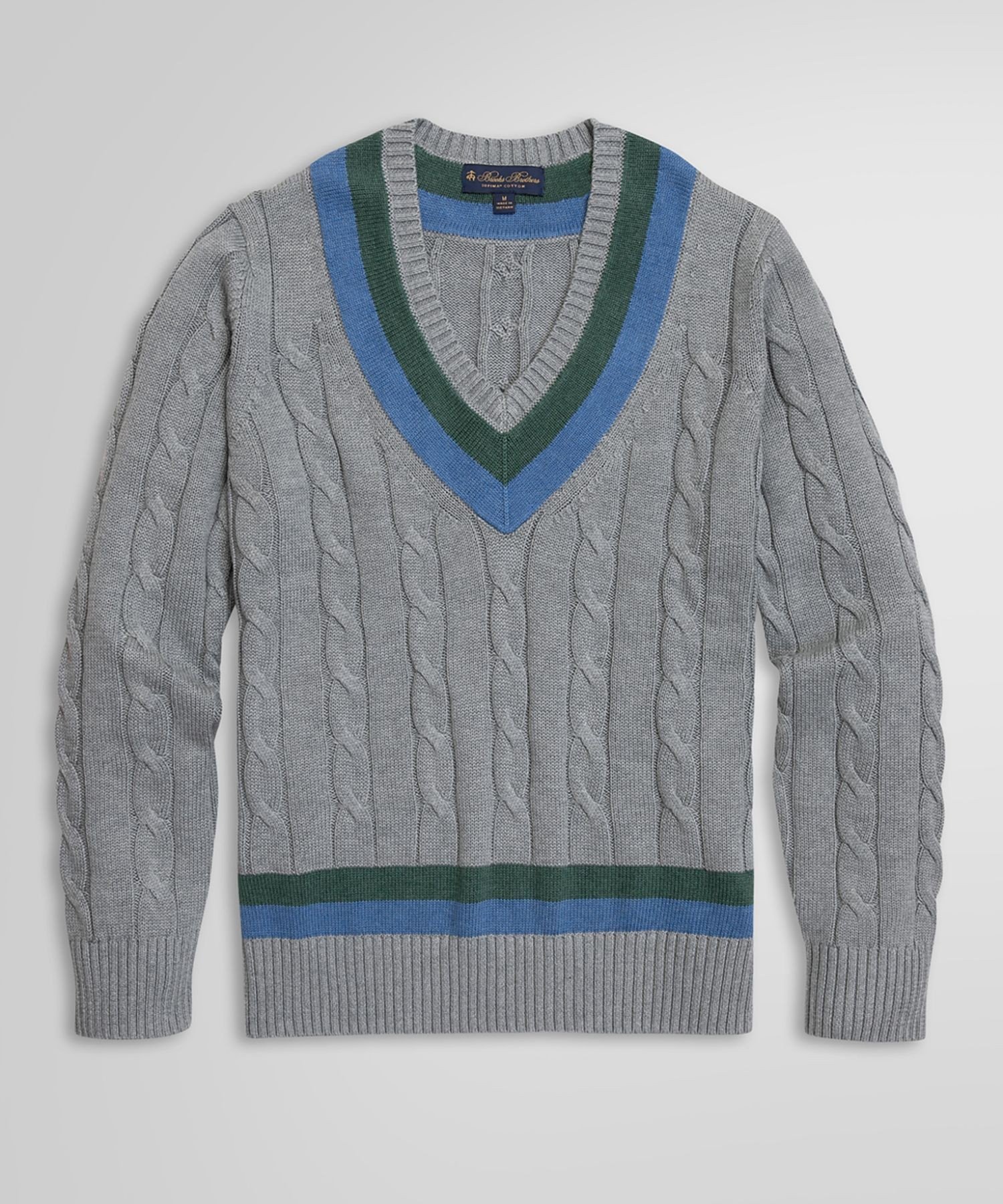 【SALE／30%OFF】BROOKS BROTHERS スーピマコットン ケーブル Vネックテニスセーター ブルックス ブラザーズ トップス ニット グレー【送料無料】のサムネイル