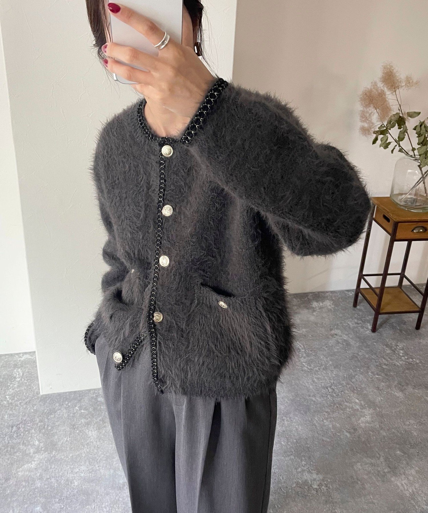 【SALE／40%OFF】fredy emue シャギーポケット付ジャケットカーディガン フレディ アンド グロスター トップス カーディガン グレー ホワイト ネイビー ベージュ【送料無料】のサムネイル