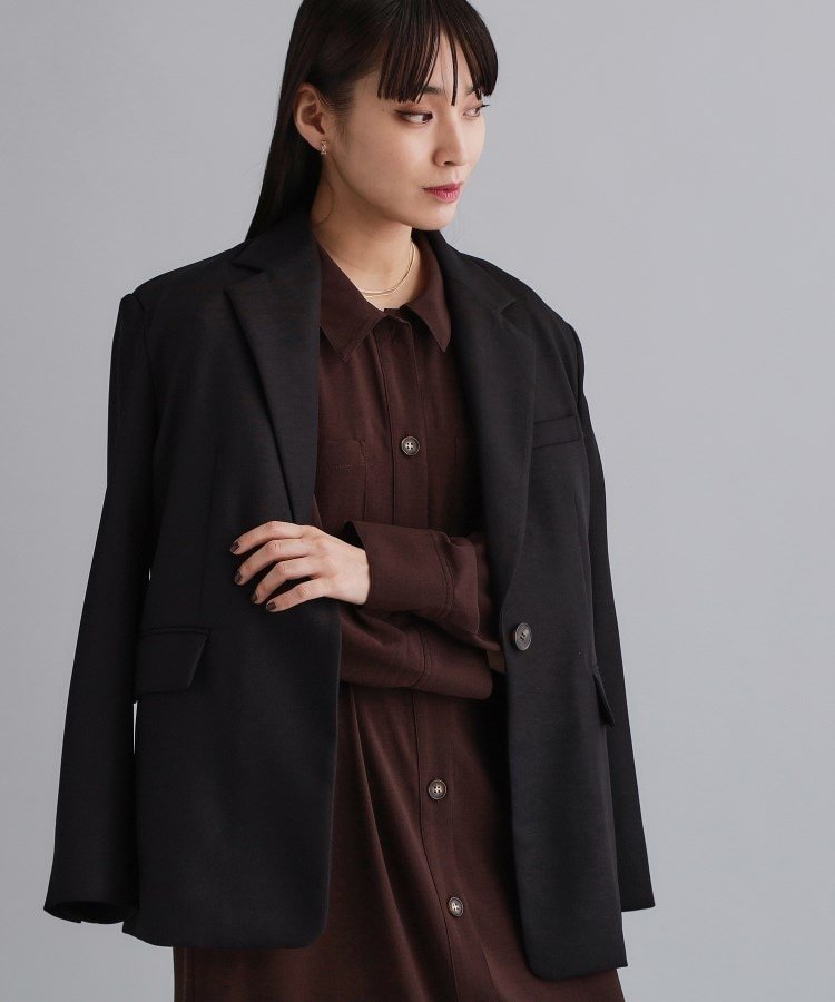 OPAQUE.CLIP 【es】ビッグテーラードジャケット【UVケア/洗濯機洗い可】 オペークドットクリップ ジャケット・アウター テーラードジャケット・ブレザー ブラウン ブラック【送料無料】のサムネイル