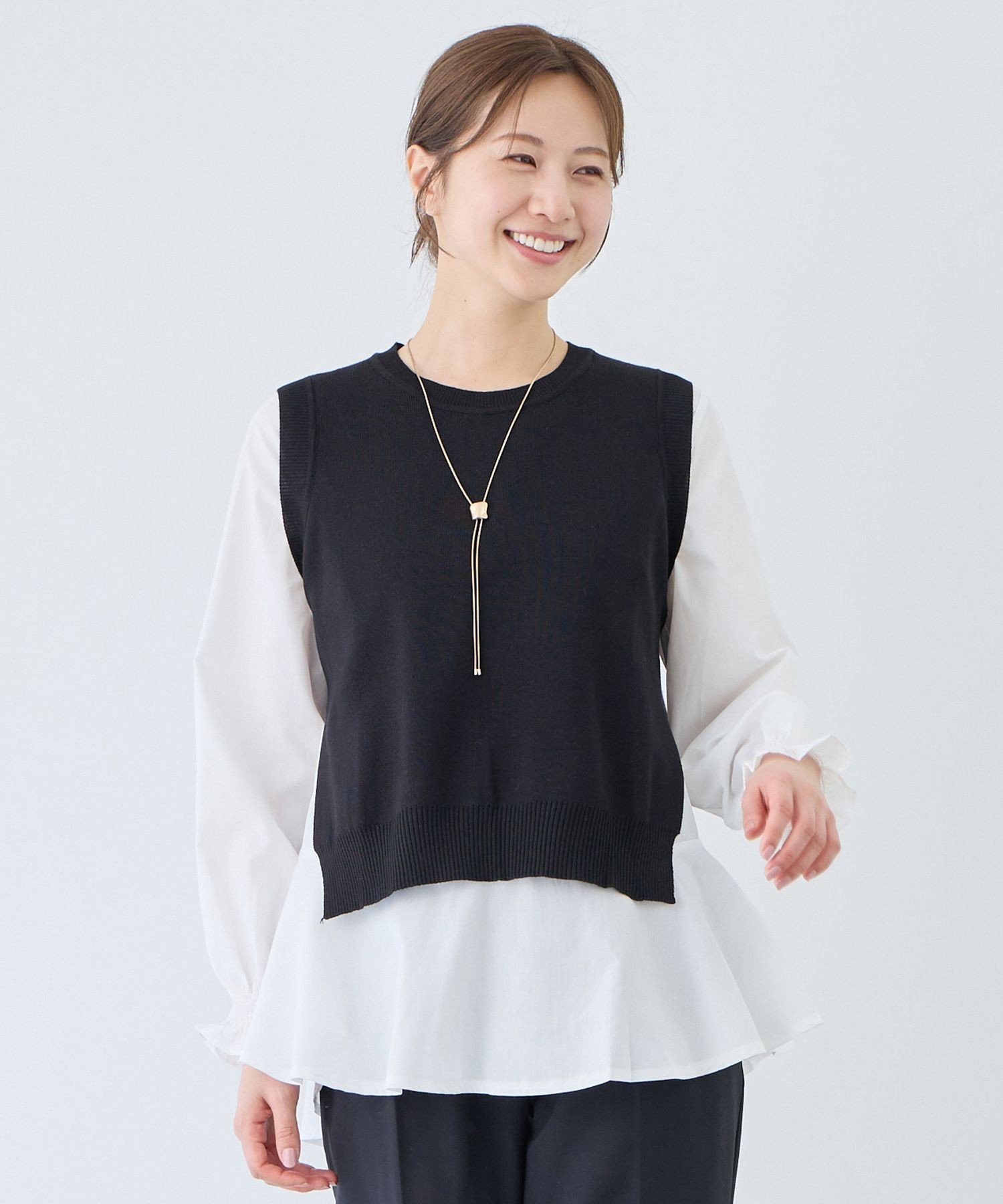 JAYRO バックスリットニットベスト&ブラウス ジャイロ トップス その他のトップス ブラック ネイビー グレー