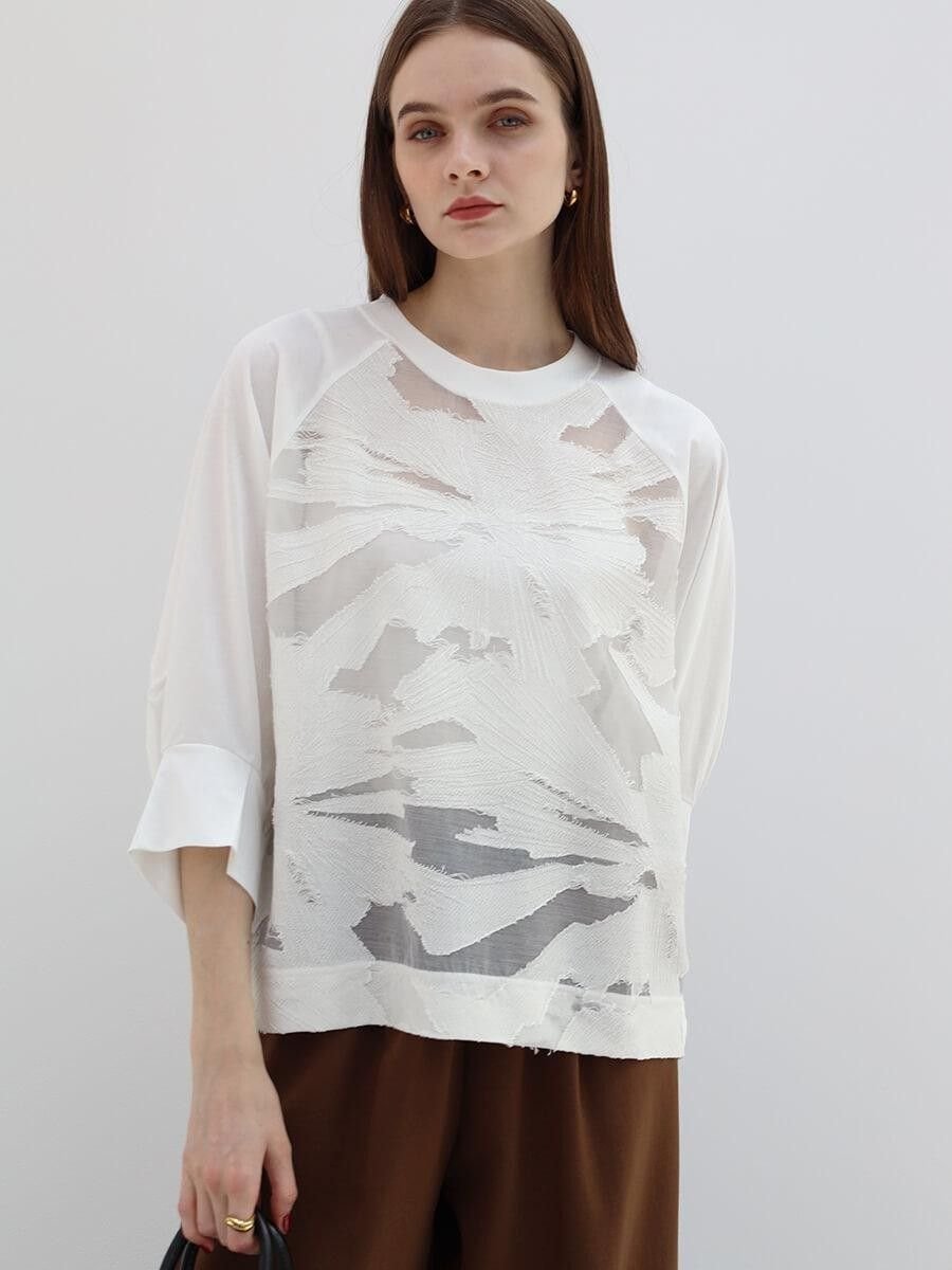 カットジャガードドルマンカットソー ラシュッド トップス カットソー・Tシャツ ブラック ホワイト