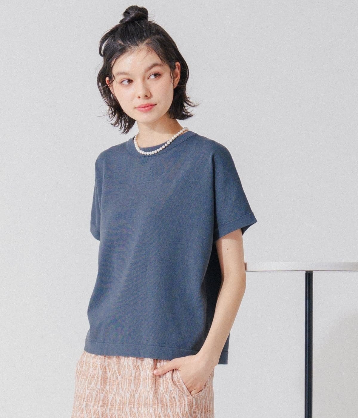 Park Slope NEWYORKER 【ドライタッチ・着映え】クルーネックニットTシャツ ニューヨーカー トップス ニット ホワイト ブラック