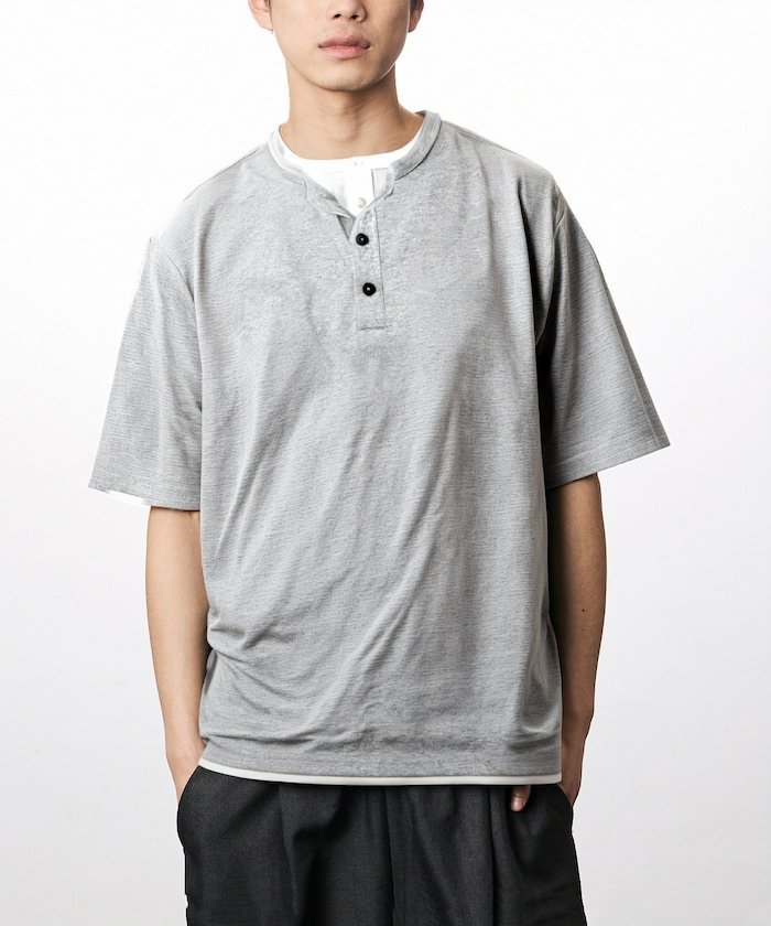 【SALE／61%OFF】FREAK'S STORE 限定展開 フェイクレイヤード ヘンリーネック カットソー フリークスストア トップス カットソー・Tシャツ ネイビー グレー ブラック ブラウン