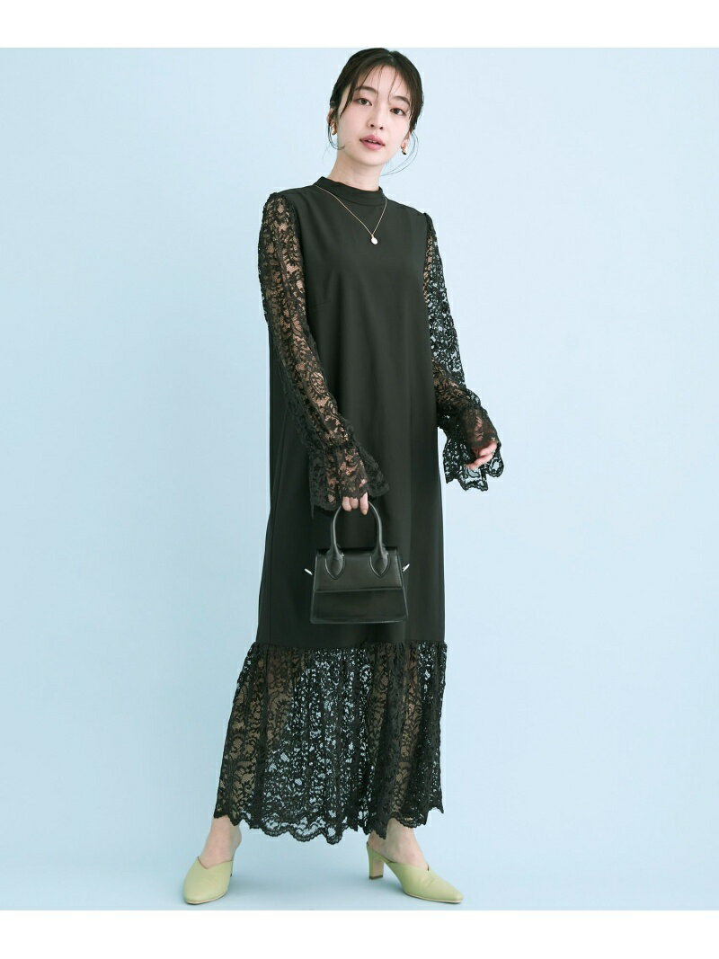 【DRESS】レース袖ドッキングワンピース