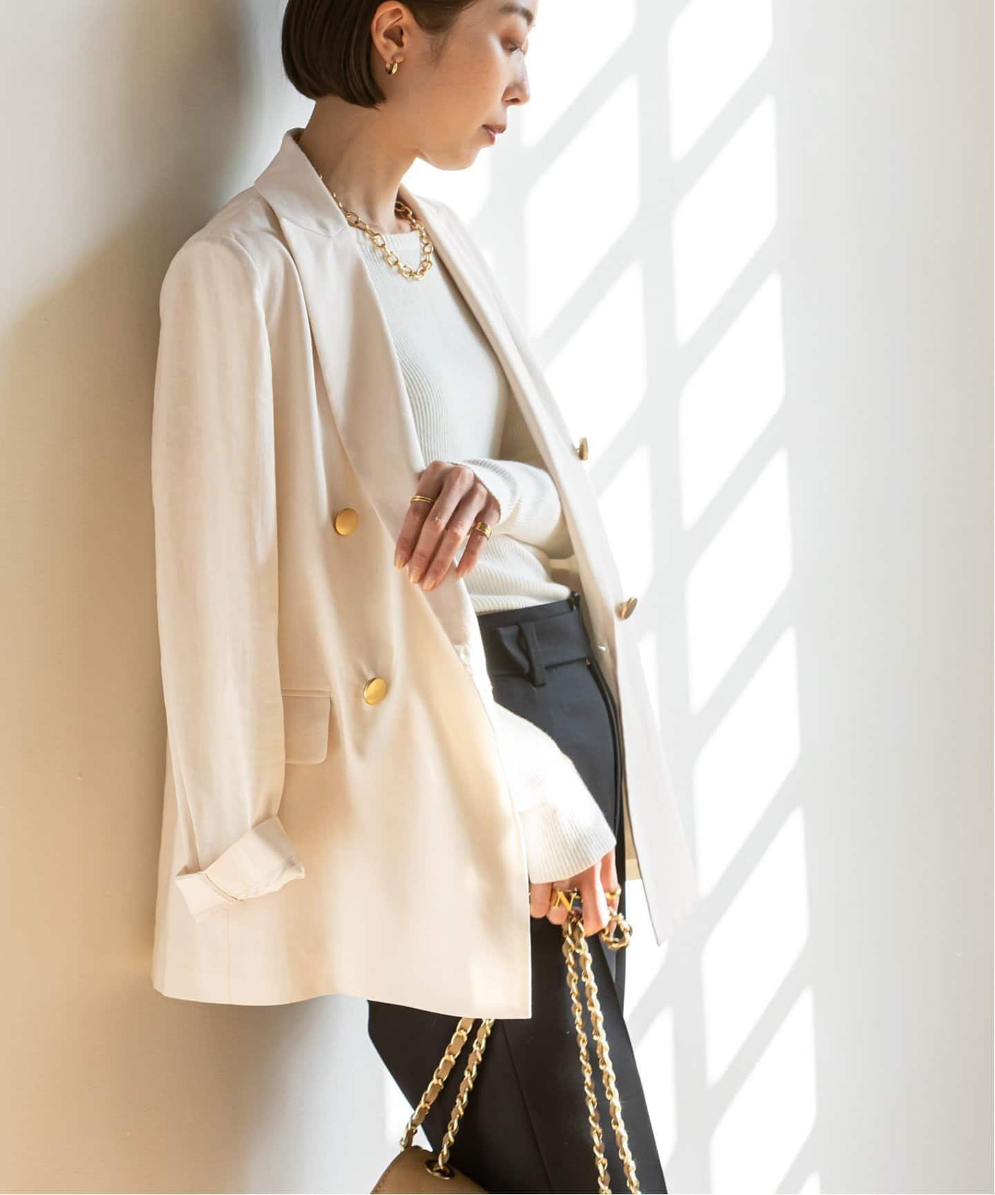 NOBLE 《追加》麻ストレッチピークドラペルダブルジャケット 4 ノーブル ジャケット・アウター テーラードジャケット・ブレザー ブラウン ブラック ベージュ【送料無料】のサムネイル