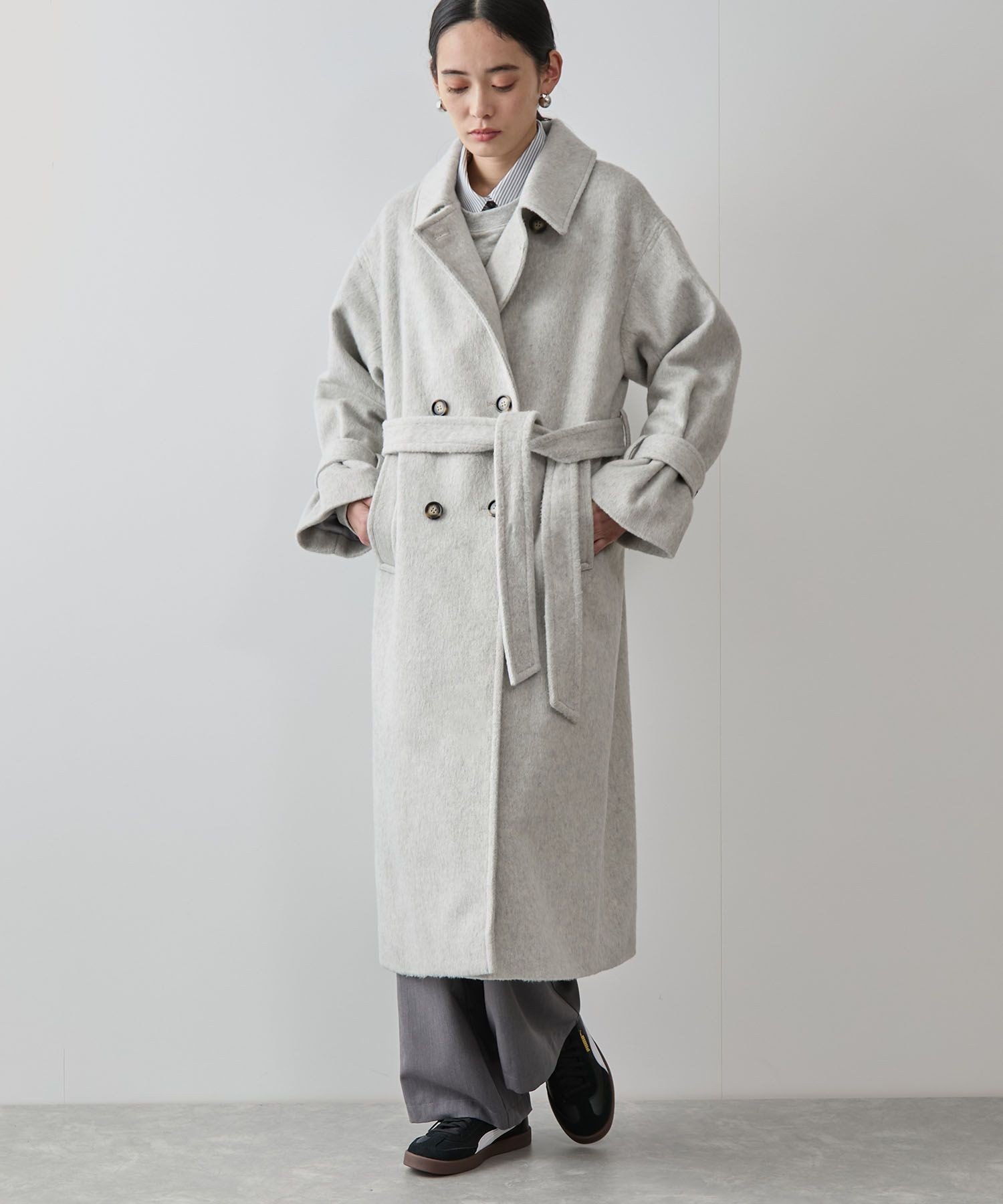 ガリャルダガランテ リバーコート パイピング ウール チャコールグレー