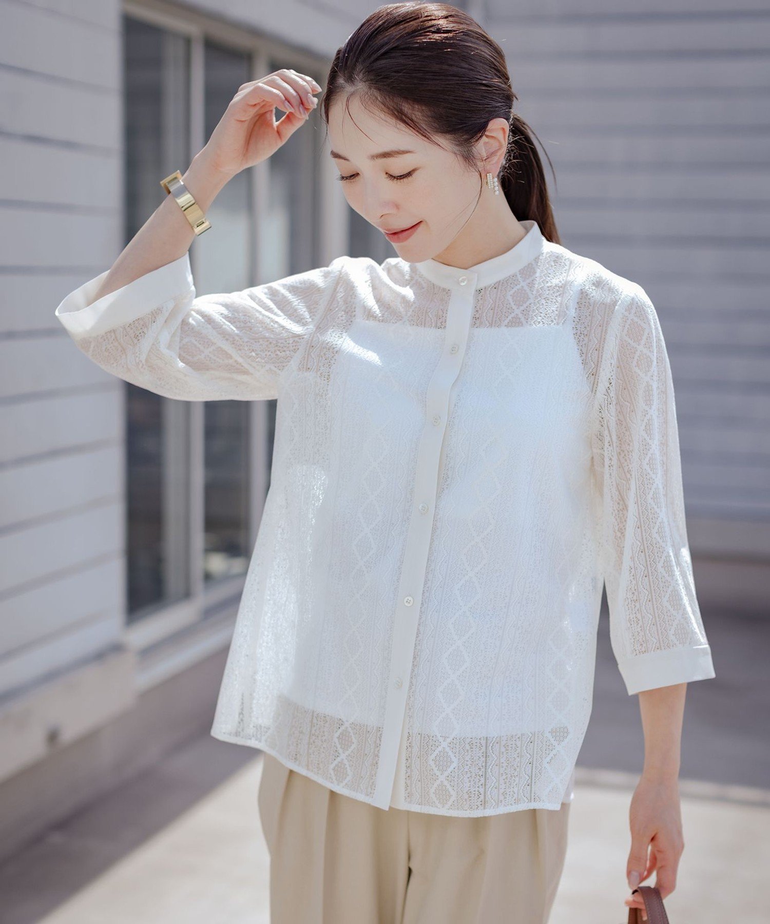 組曲 ラッセルレース ブラウス クミキョク トップス シャツ・ブラウス ブルー ホワイト ブラック【送料無料】のサムネイル