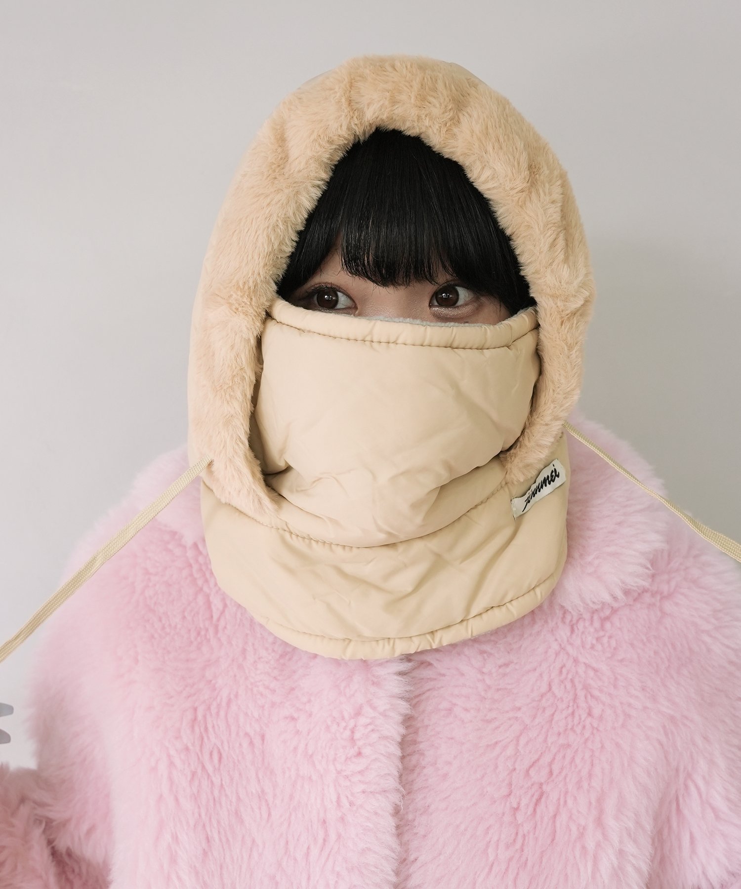 c.u.l ボア付き 中綿マフラー 一体型 フードキャップ cula1234 チュクラ 帽子 キャップ ベージュ ブラック グレー ホワイト