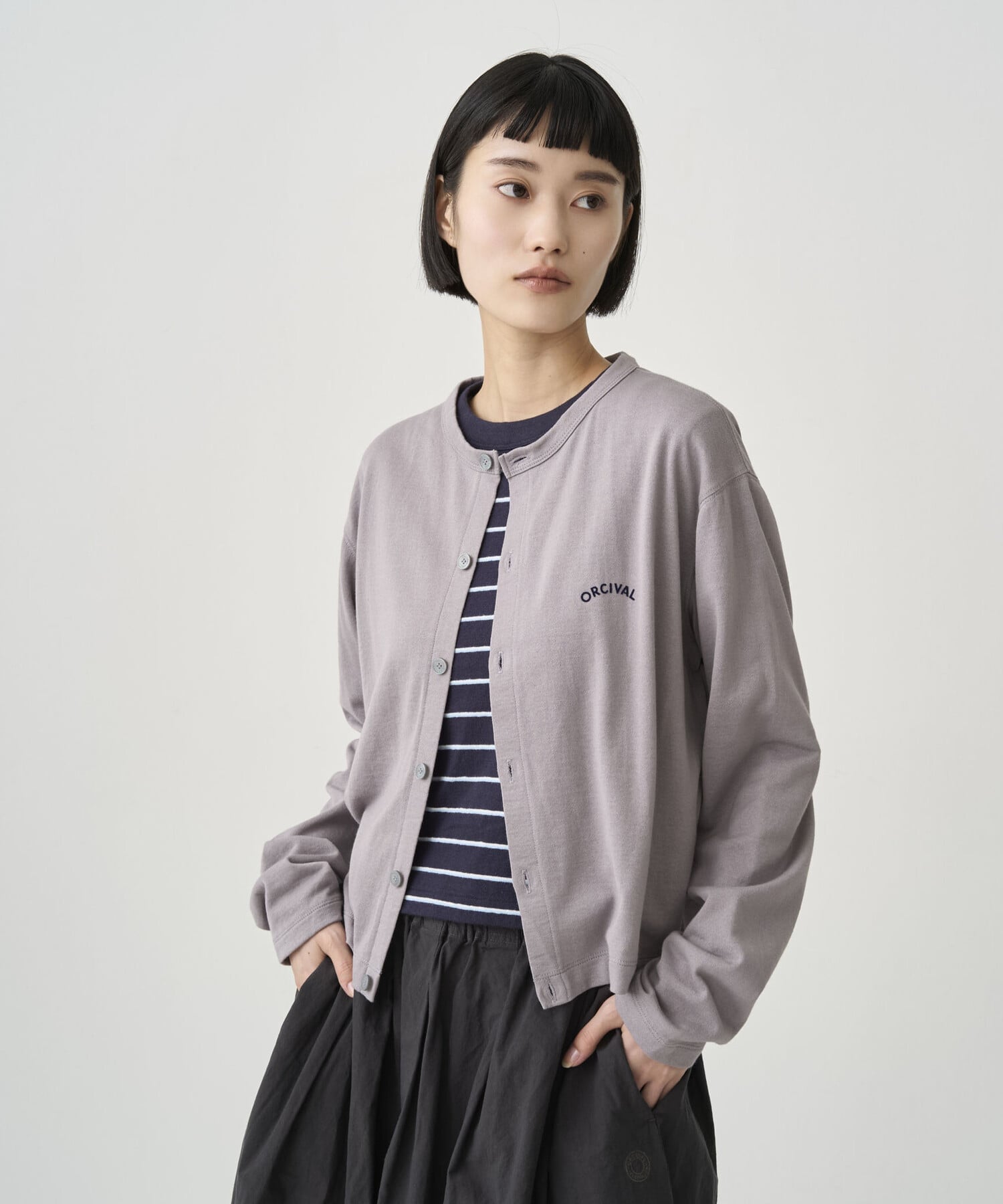 Bshop ORCIVAL ｜ コットンナイロン シースルー 長袖クルーネックカーディガン WOMEN ビショップ トップス その他のトップス ピンク ブラック