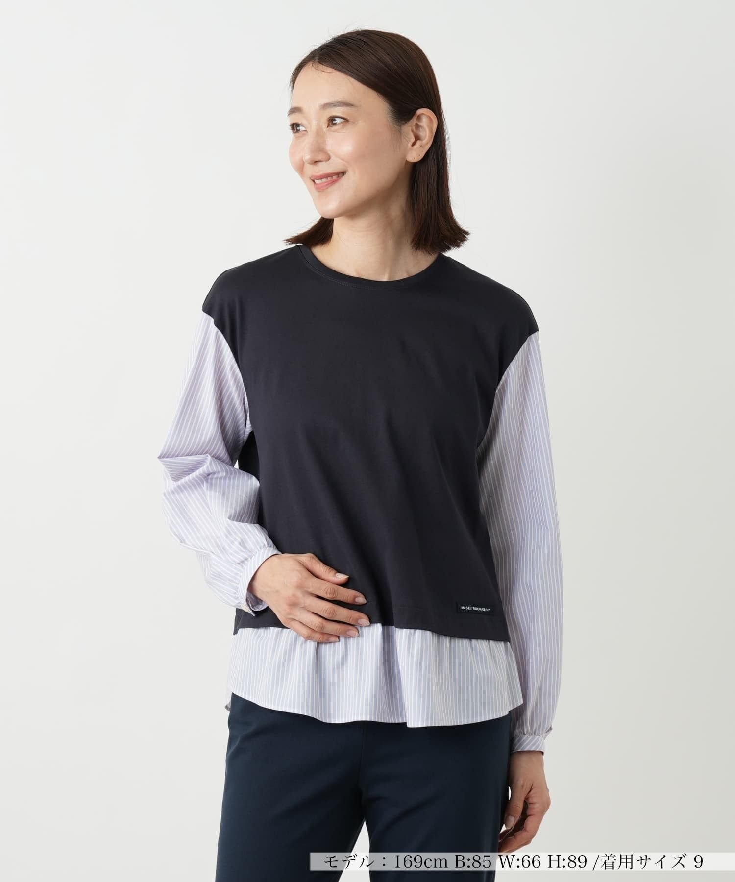 Leilian レイヤード風プルオーバー【MUSE BY ROCHAS Premiere】 レリアン トップス シャツ・ブラウス ネイビー