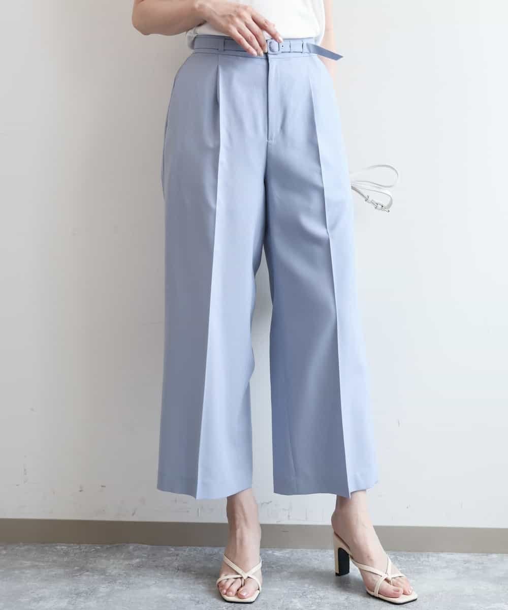 OFUON 共布ベルト付きワンタックワイドパンツ/UVカット/洗濯機で洗える/セットアップ対応可 オフオン パンツ その他のパンツ