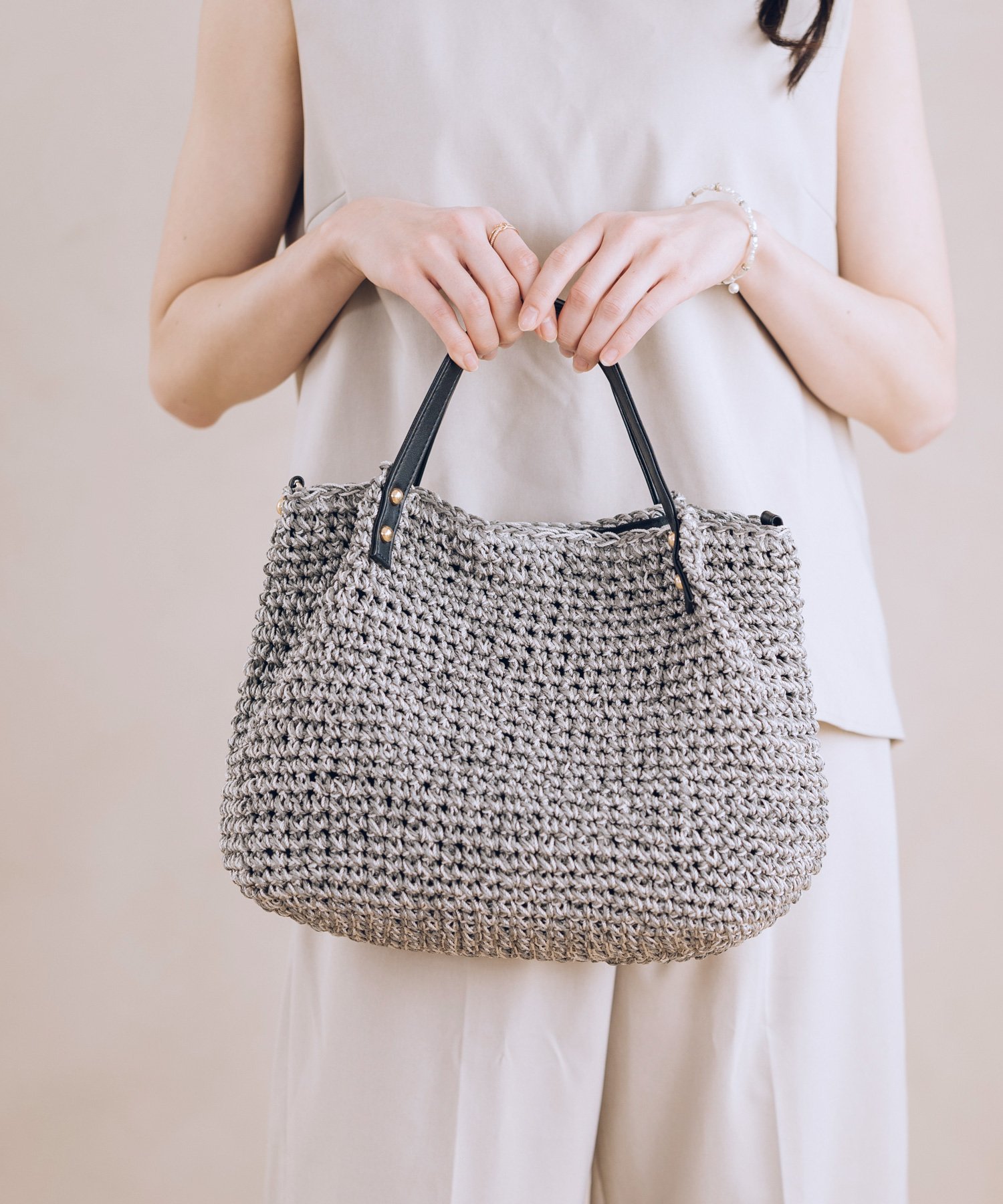 KAGOnoMORI Insulated, Non-Irritating 2-Way Hand-Knitted Basket Bag (Shoulder Bag/Tote Bag) - Gift Idea - Available in Beige, Brown, and Gray. [Free Shipping]
