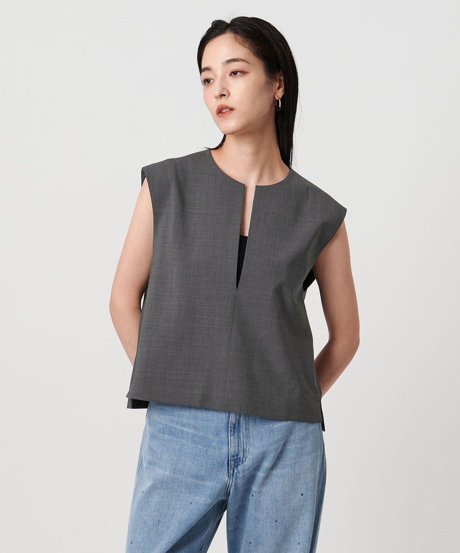 【SALE／50%OFF】UNITED ARROWS スリット ノーカラー ベスト -ウォッシャブル- ユナイテッドアローズ アウトレット トップス ベスト・ジレ グレー ブラウン【送料無料】 stylife-15757981 Rakuten Fashion サンプル画像3