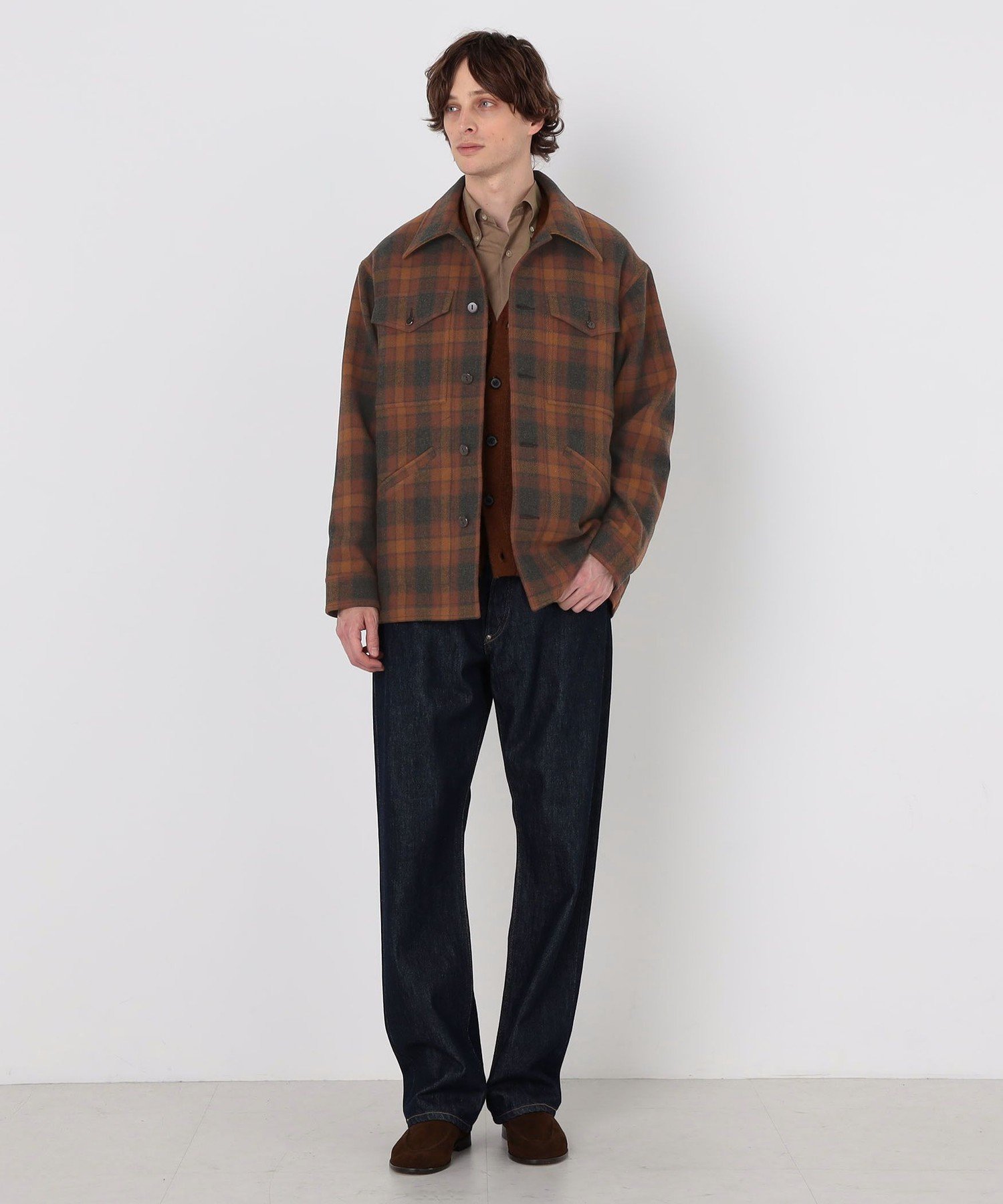 【WEB先行予約・別注】PENDLETON ウールチェック CPO シャツブルゾン トゥモローランド ジャケット・アウター ブルゾン・ジャンパー オレンジ ネイビー