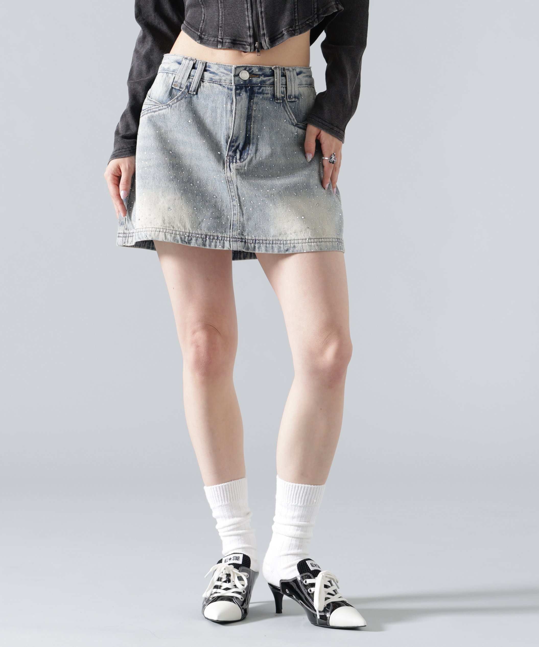 LHP MAVYTH/メヴィス/RHINESTONE MINI SKIRT エルエイチピー スカート その他のスカート ブラック【送料無料】